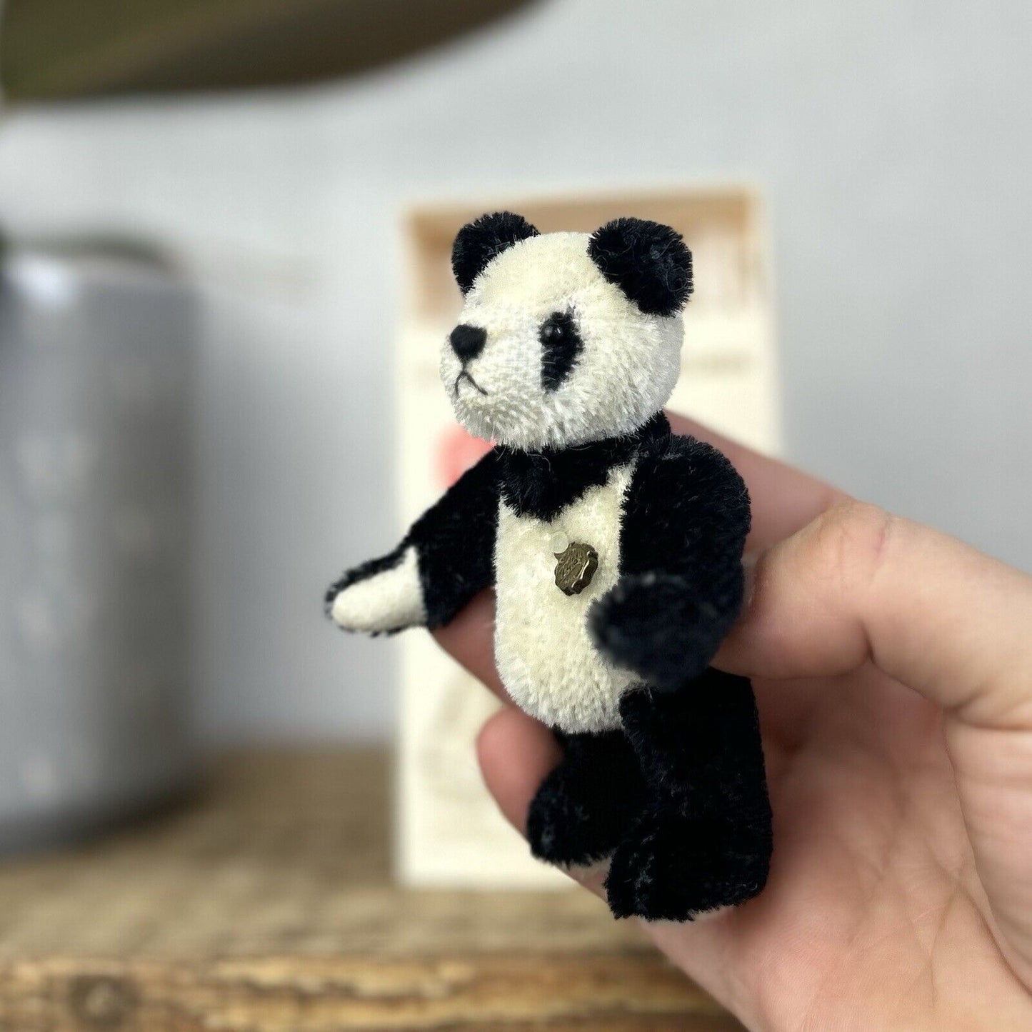 Teddy Hermann Miniature Panda - Tiny jointed Panda Bear Artist Bear With Box 9cm