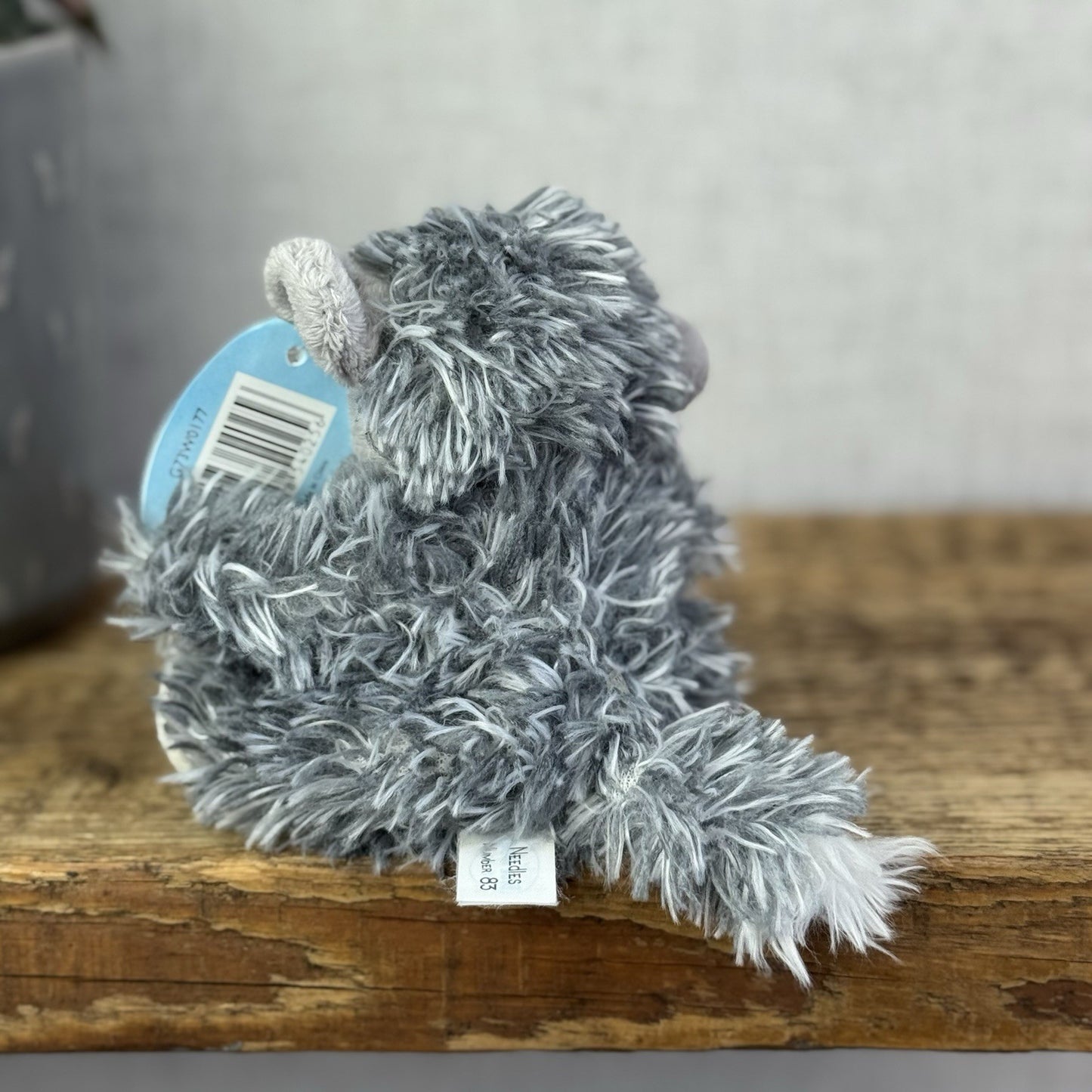 Blue Nose Friends Needles #83 - Min Mammoth Grey Fluffy Beanie Collectible 5"