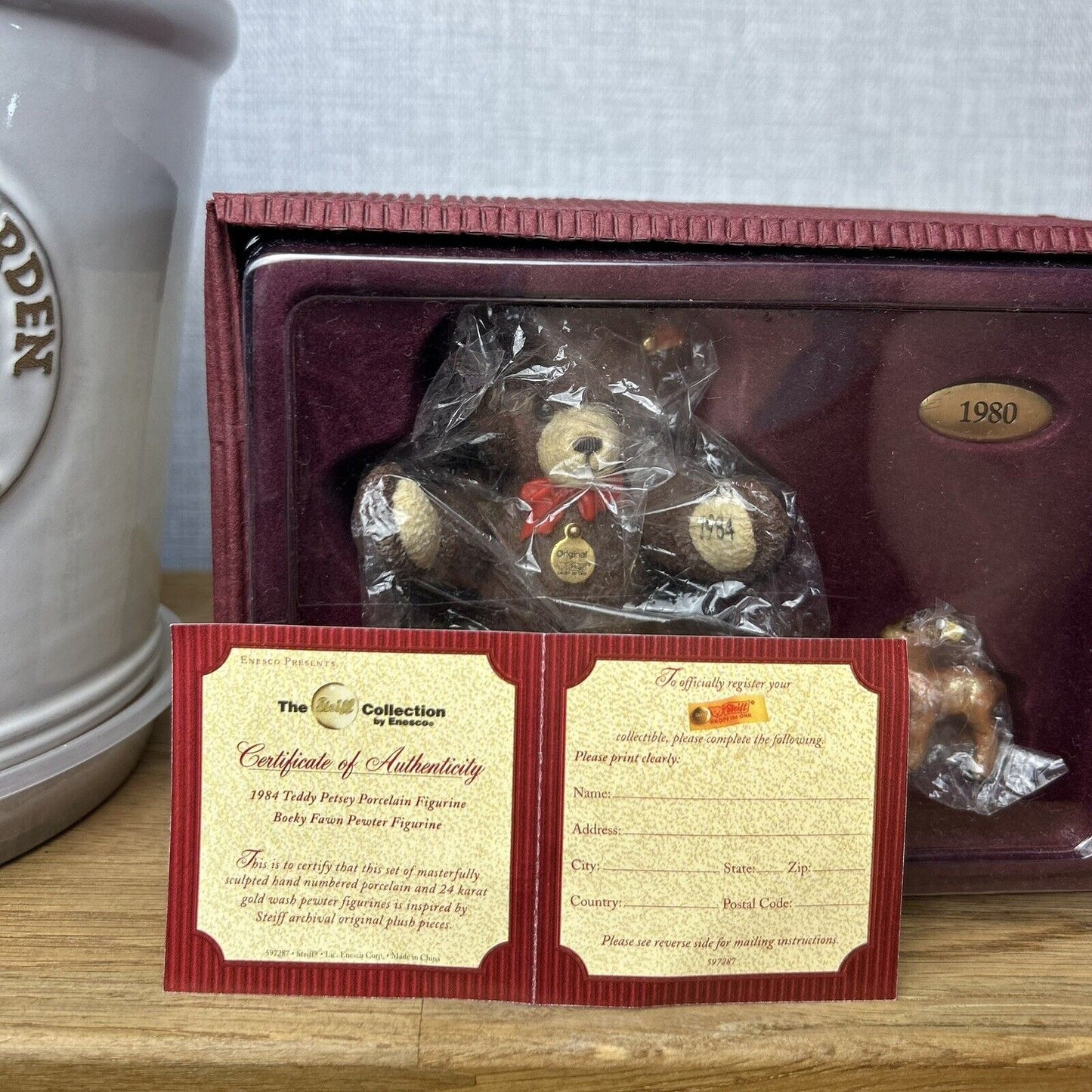STEIFF 1984 Teddy Bear Petsy & Pewter Boeky Fawn By Enesco Porcelain Limited Ed