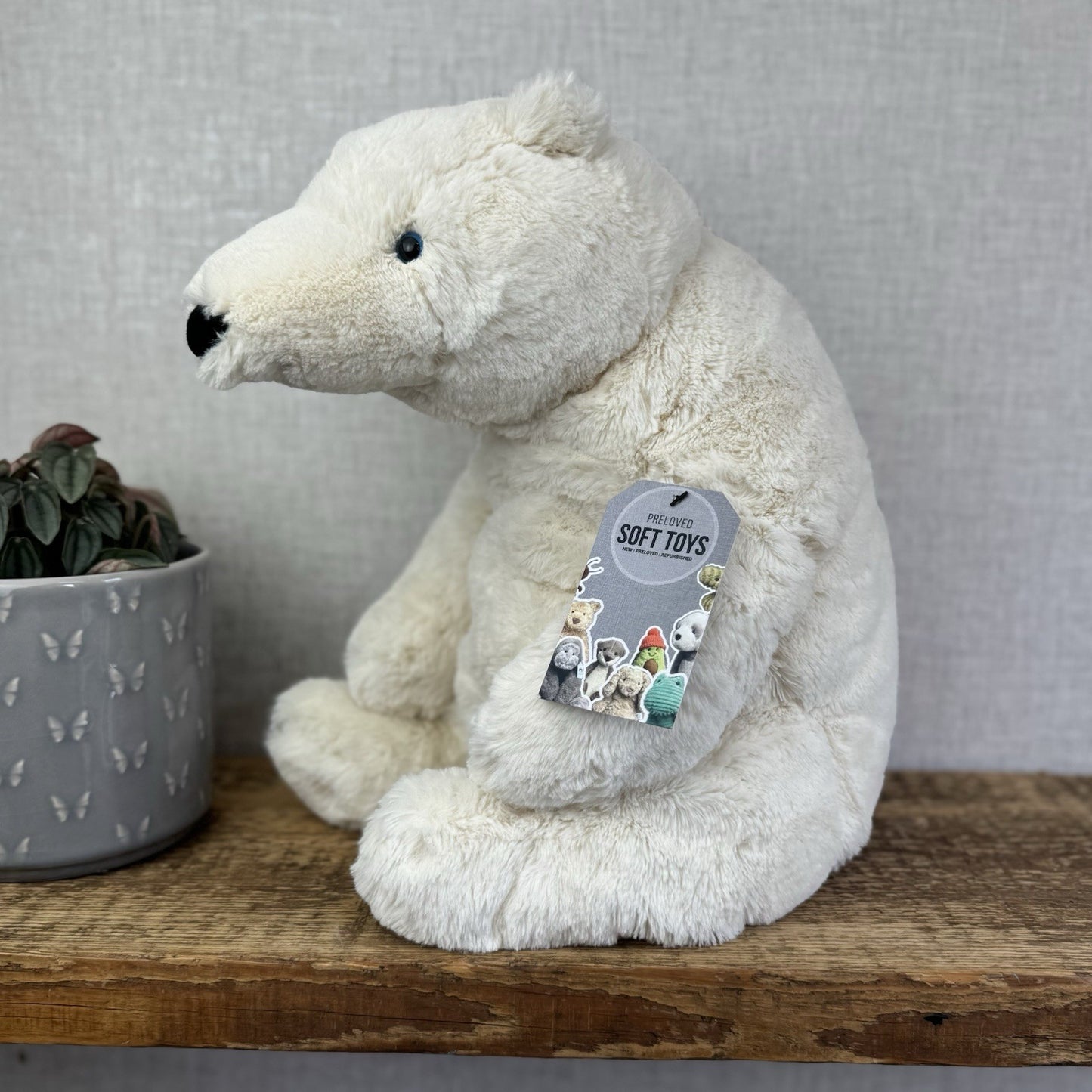 Jellycat Large Elwin Polar Bear - White Sitting Bear Plush Rare & Retired 16”