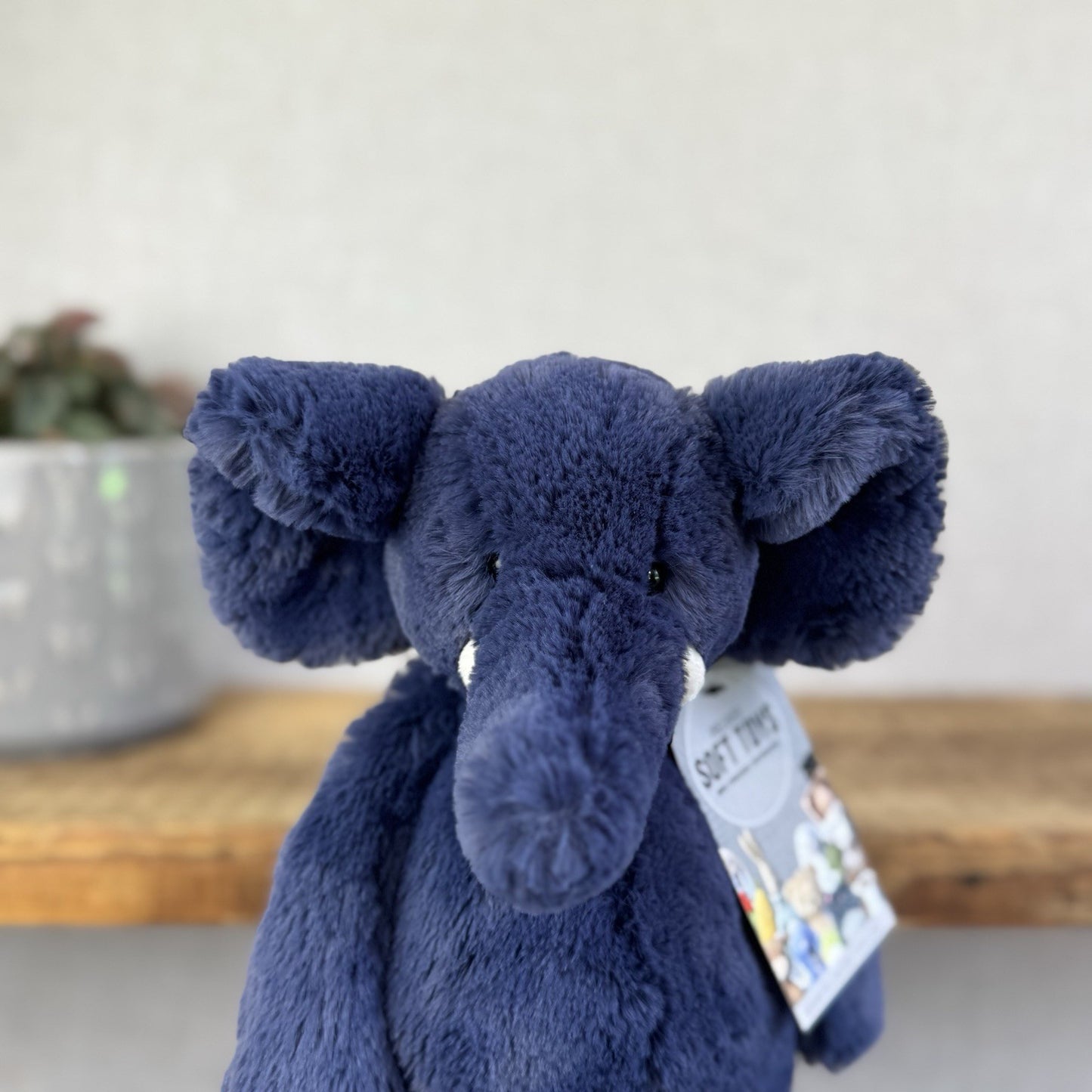 Jellycat Medium Bashful Navy Blue Elephant - Medium Blue With Tusks 12”