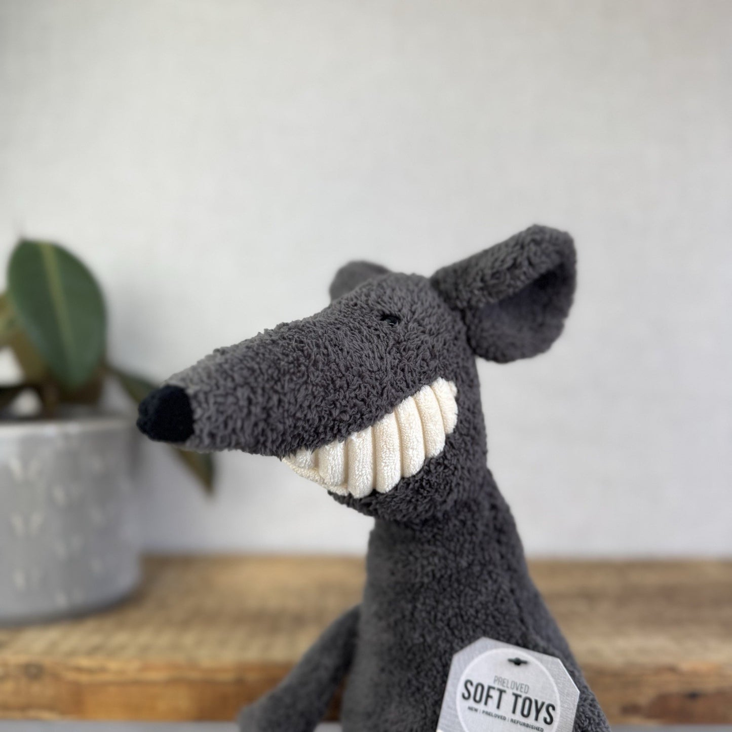 Jellycat Medium Toothy Rat - Large Black/Grey Rodent Smiling Rare Retired 16”