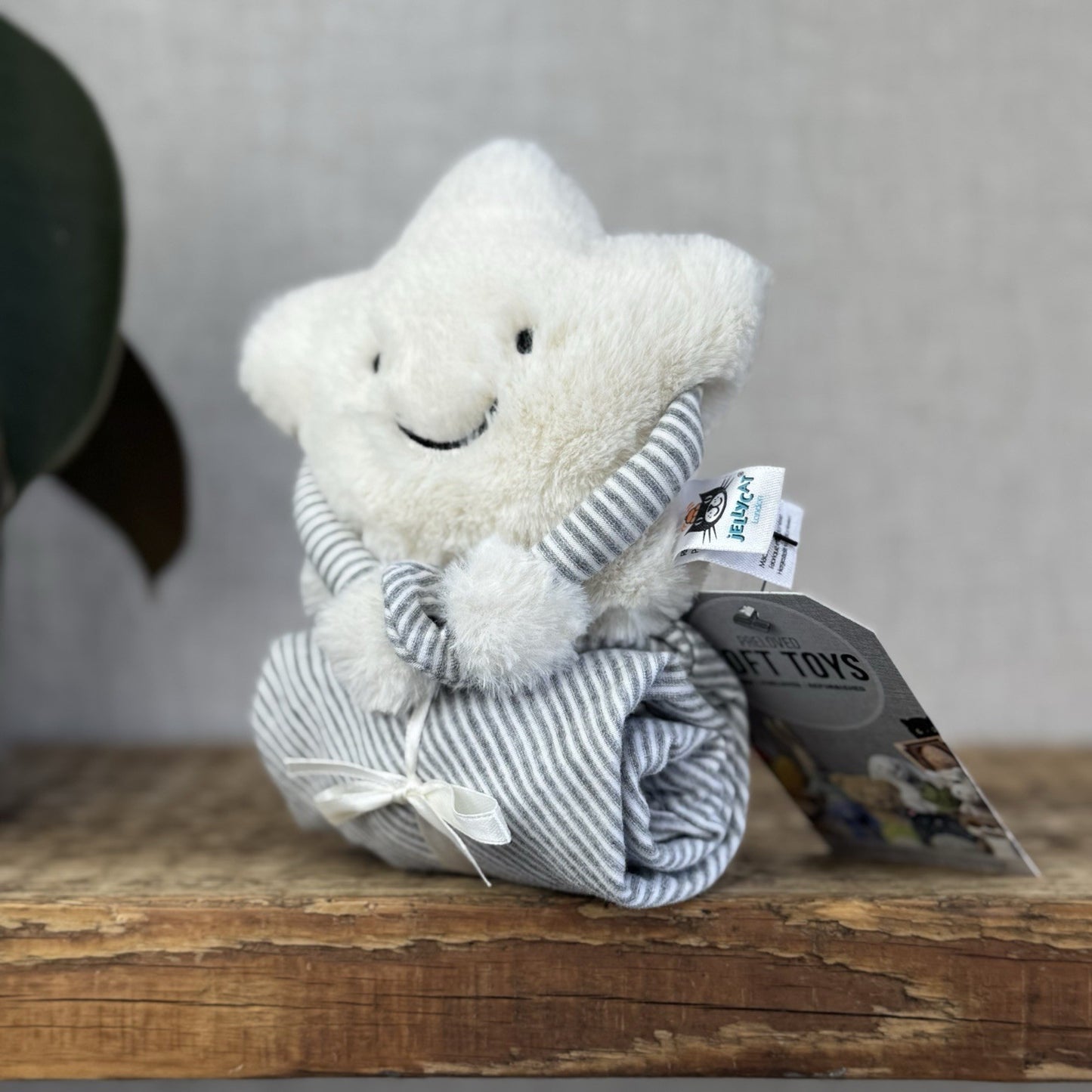 Jellycat Little Star Soother - White Star And Grey Striped Neutral Comforter