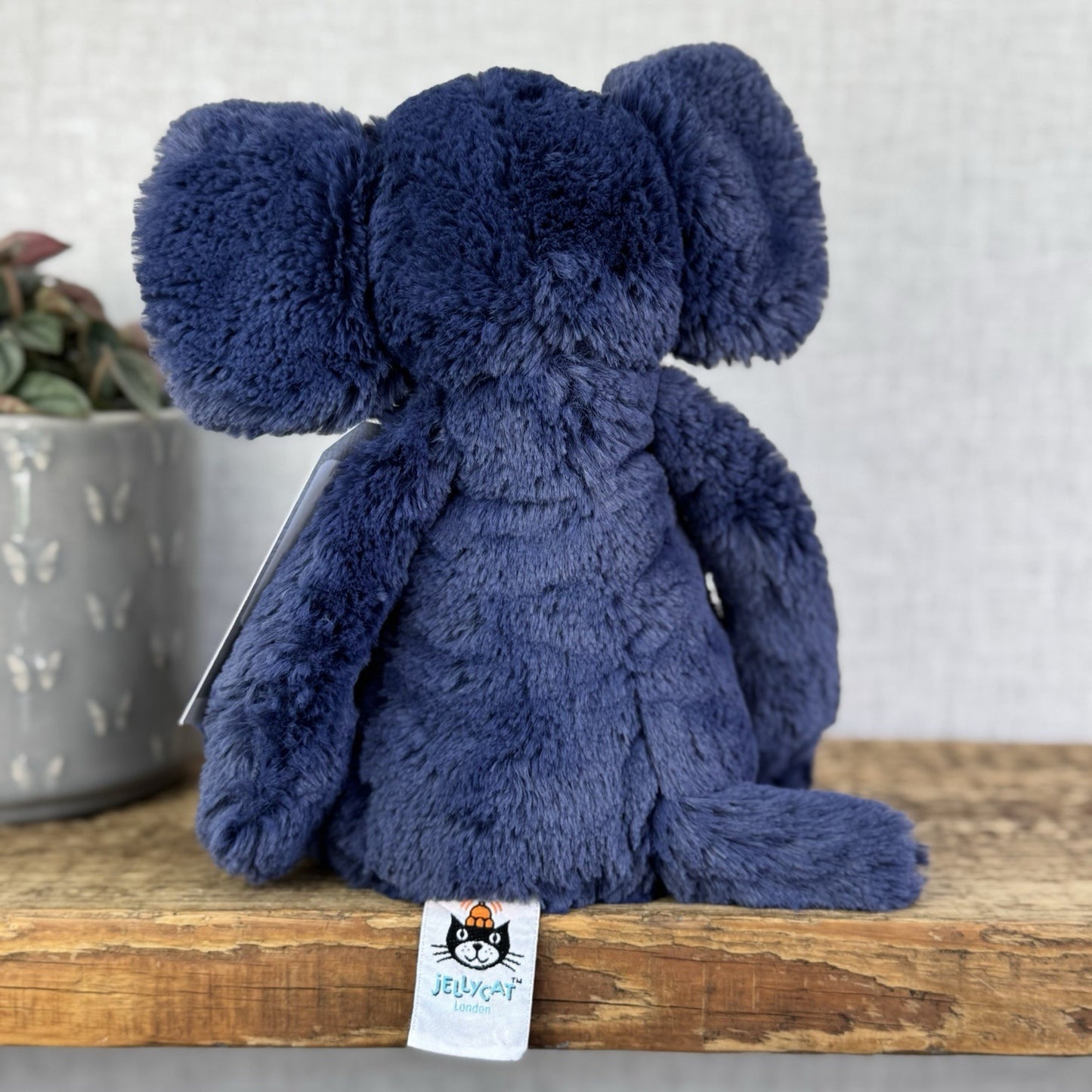 Jellycat Medium Bashful Navy Blue Elephant - Medium Blue With Tusks 12”