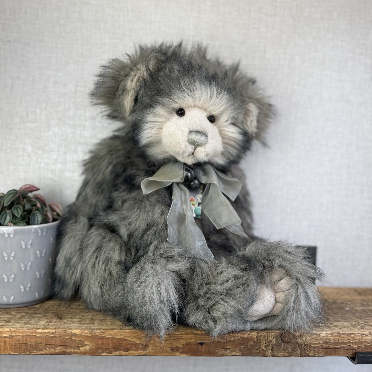 Charlie Bear Dorothy - Large Grey Heavy Charlie Bear Big Fluffy Bells Bow 21”