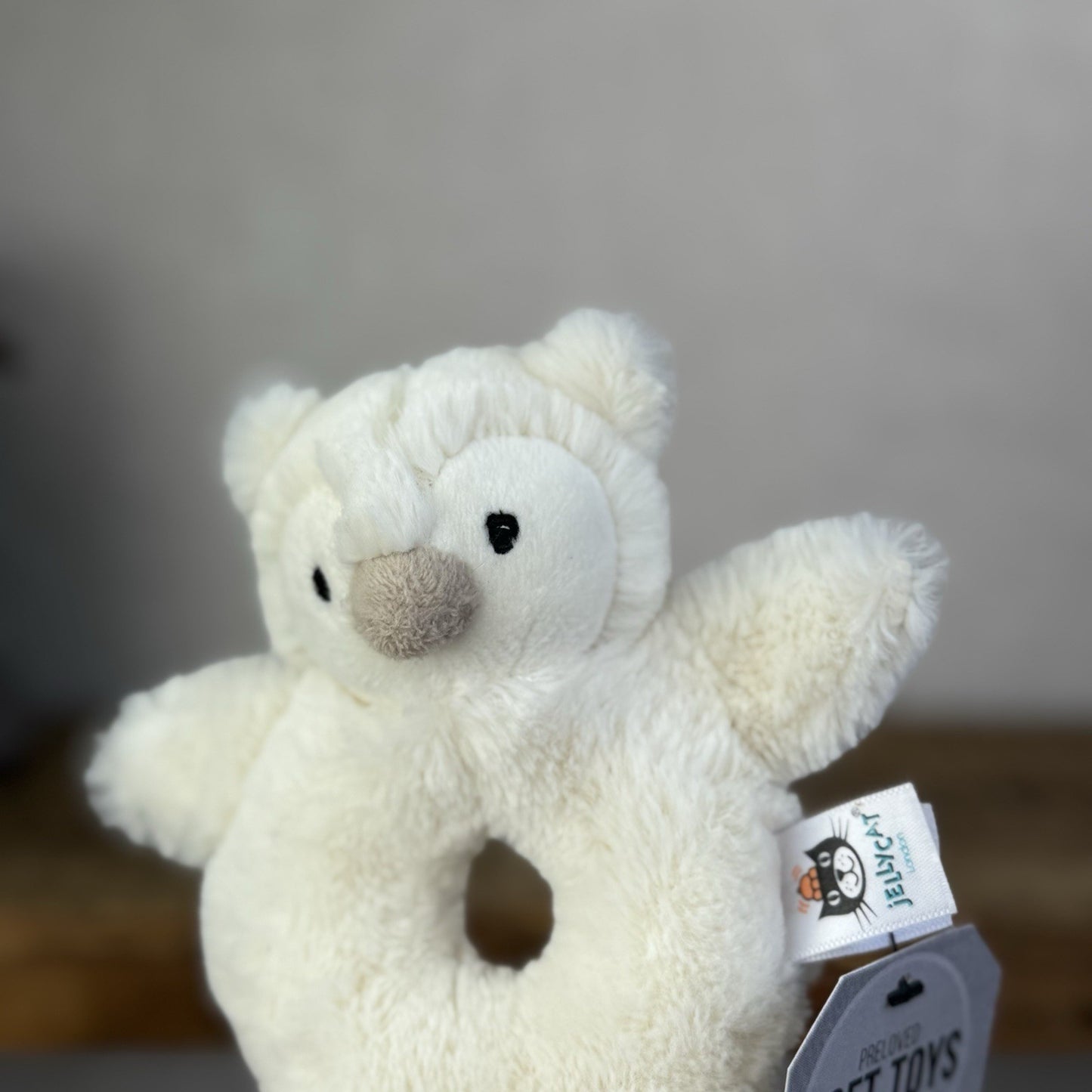Jellycat Snowy Owl Rattle Ring - White Owl Rattle Grabber Plush Retired