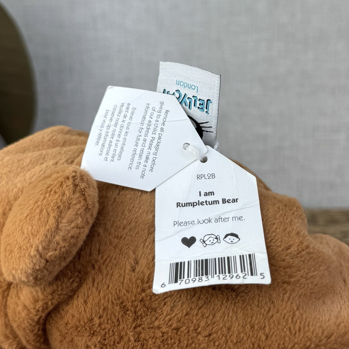 Jellycat Rumpletum Bear - Brown Suede Bear Soft Toy Beanie Retired Medium 14"