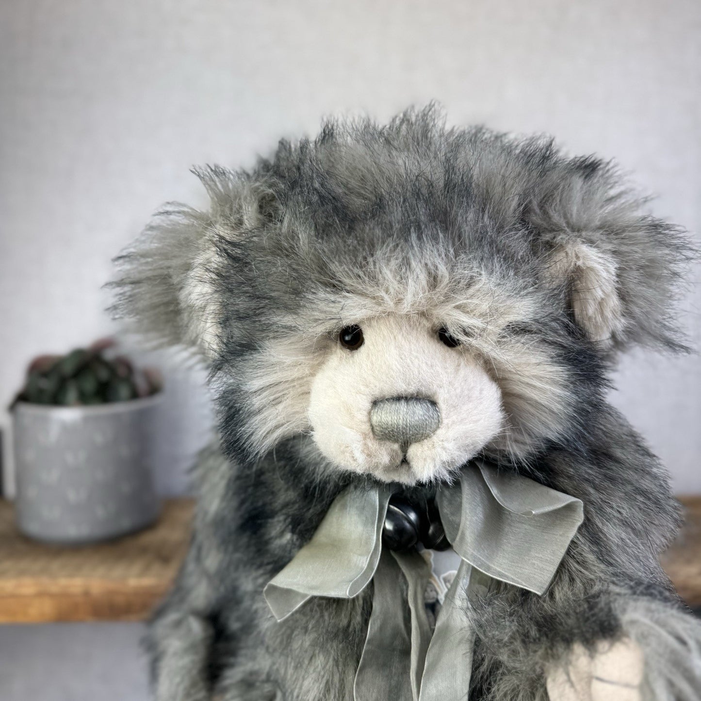 Charlie Bear Dorothy - Large Grey Heavy Charlie Bear Big Fluffy Bells Bow 21”