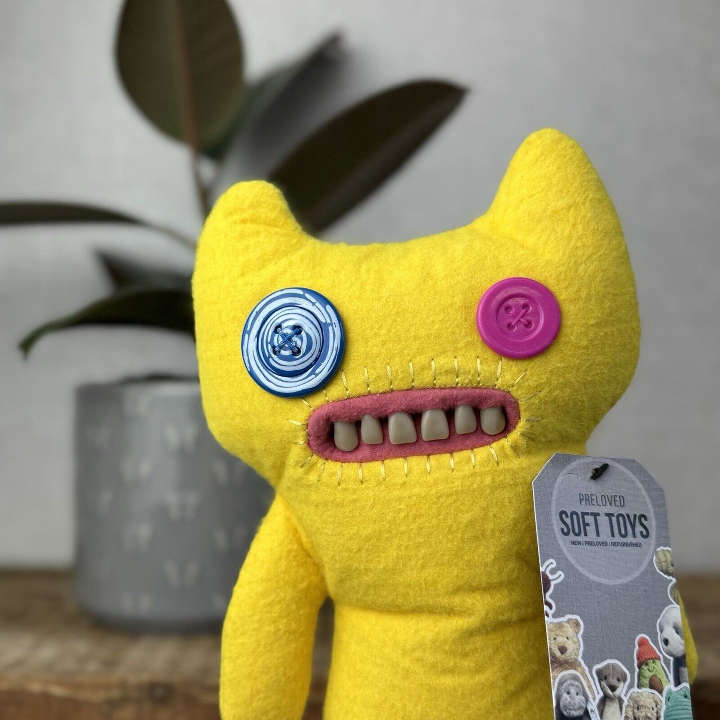 Fuggler Indecisive Monster - Yellow Fuggler Monster Plush Button Eyes Toy