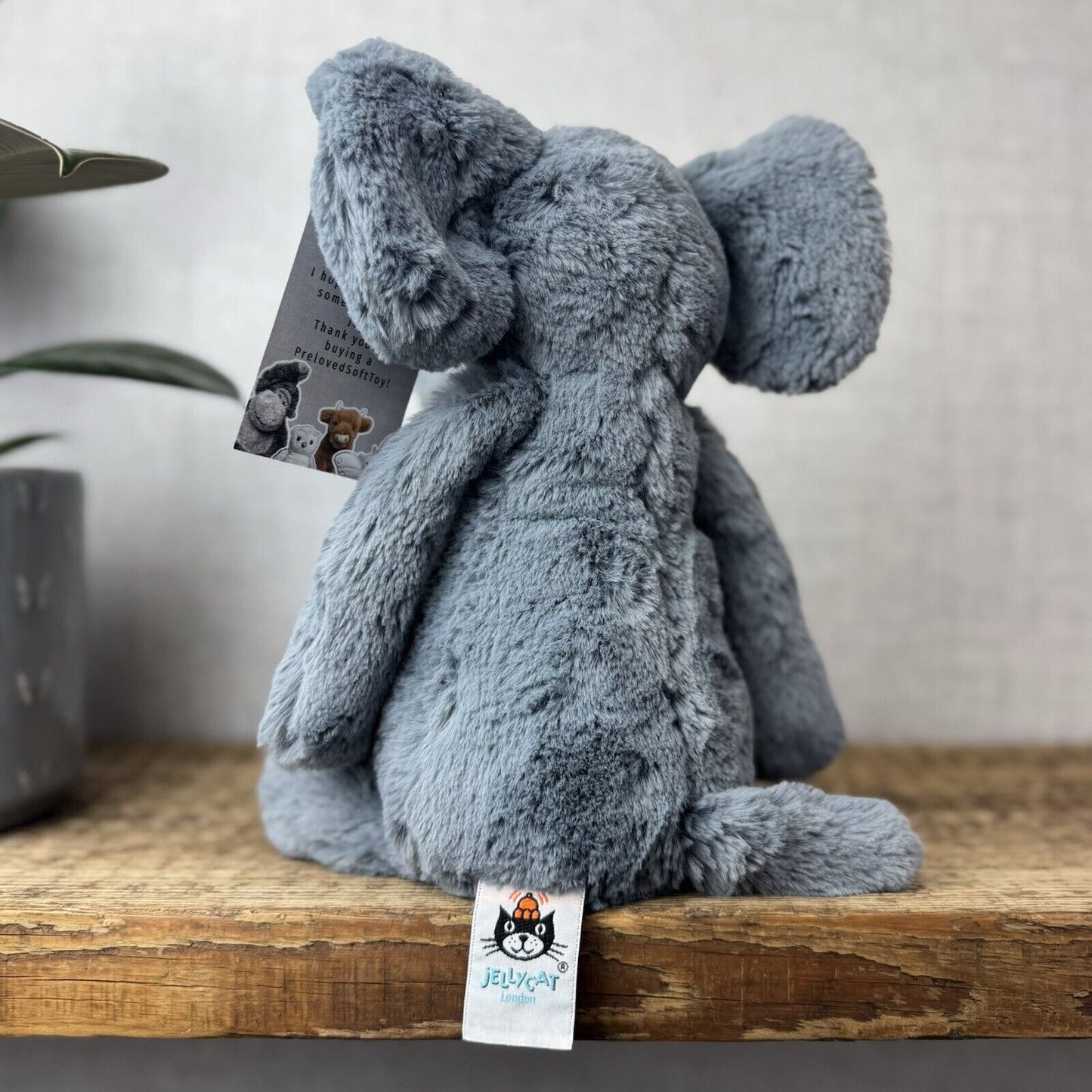 Jellycat Medium Bashful Dusky Blue/grey Elephant - Dark Grey With Tusks 12”
