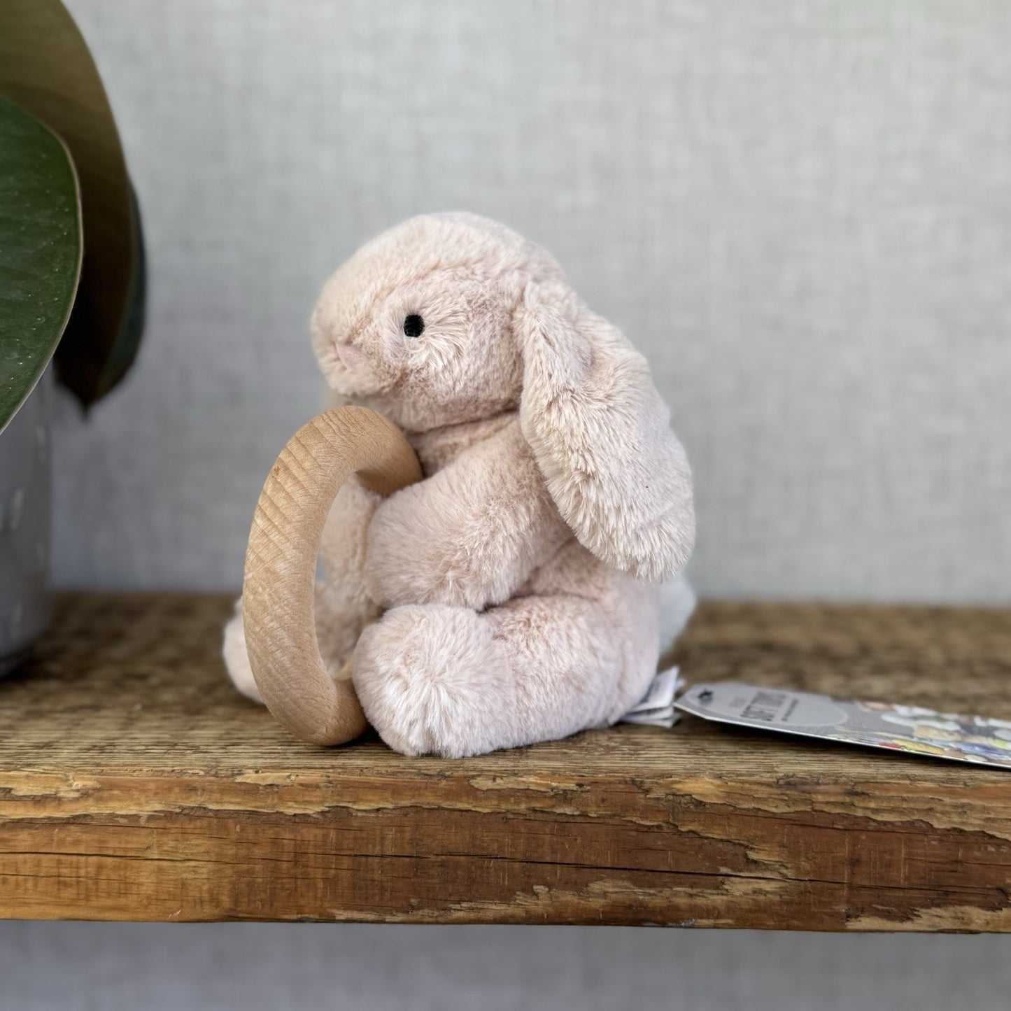 Jellycat Shooshu Bunny Beige Teething Ring - Smudge Bunny Teether Toy Rattle 5"