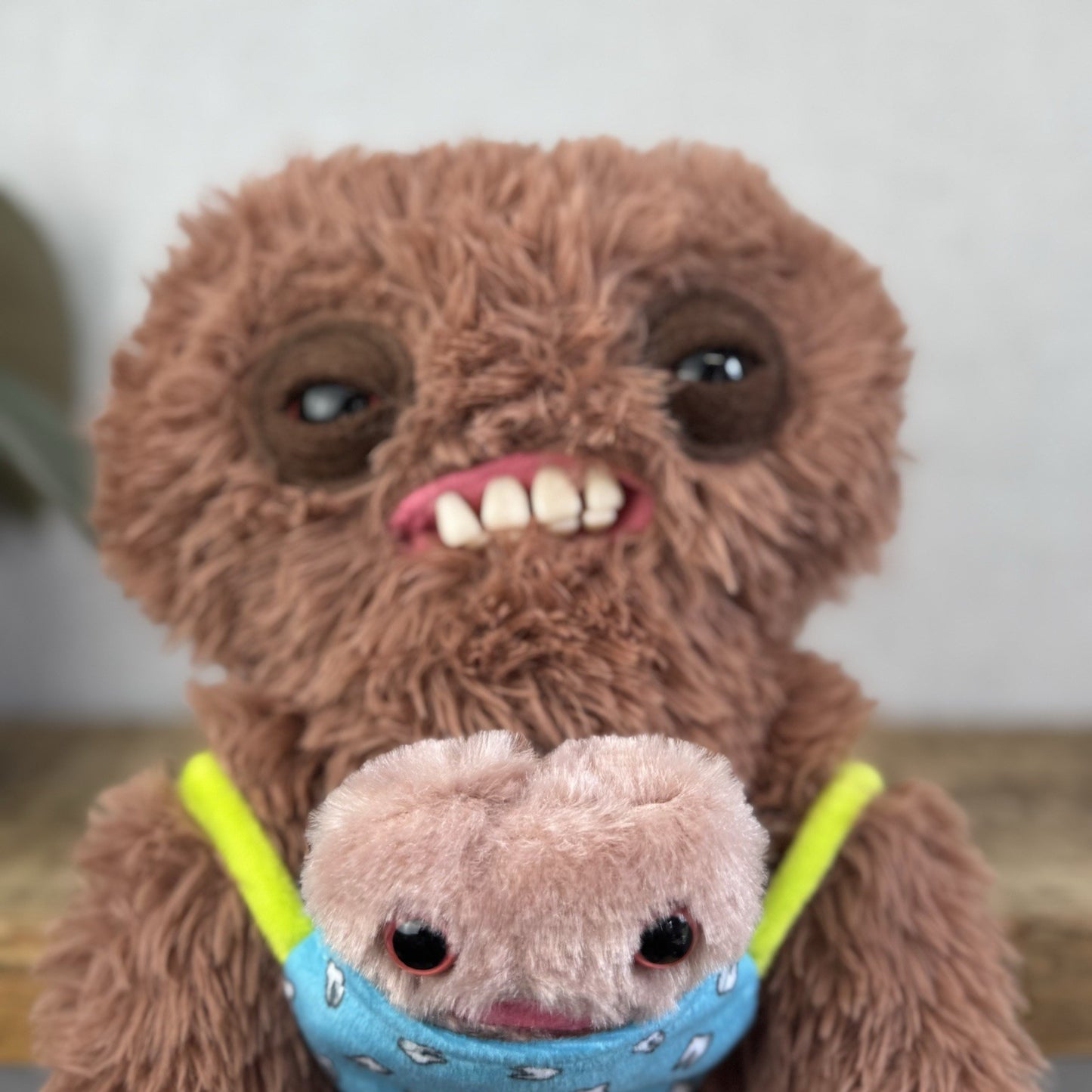 Fuggler Double Trouble - Squidge & Baby Brown Fluffy Funny Rare Monster With Box