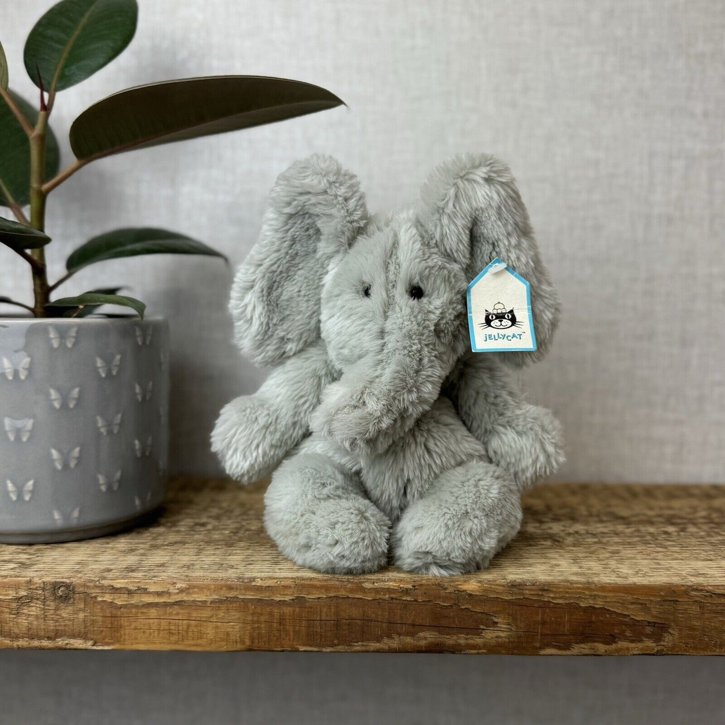 Jellycat Small Sguidgy Elephant - Vintage Grey Elephant Beanie With Tags 11"