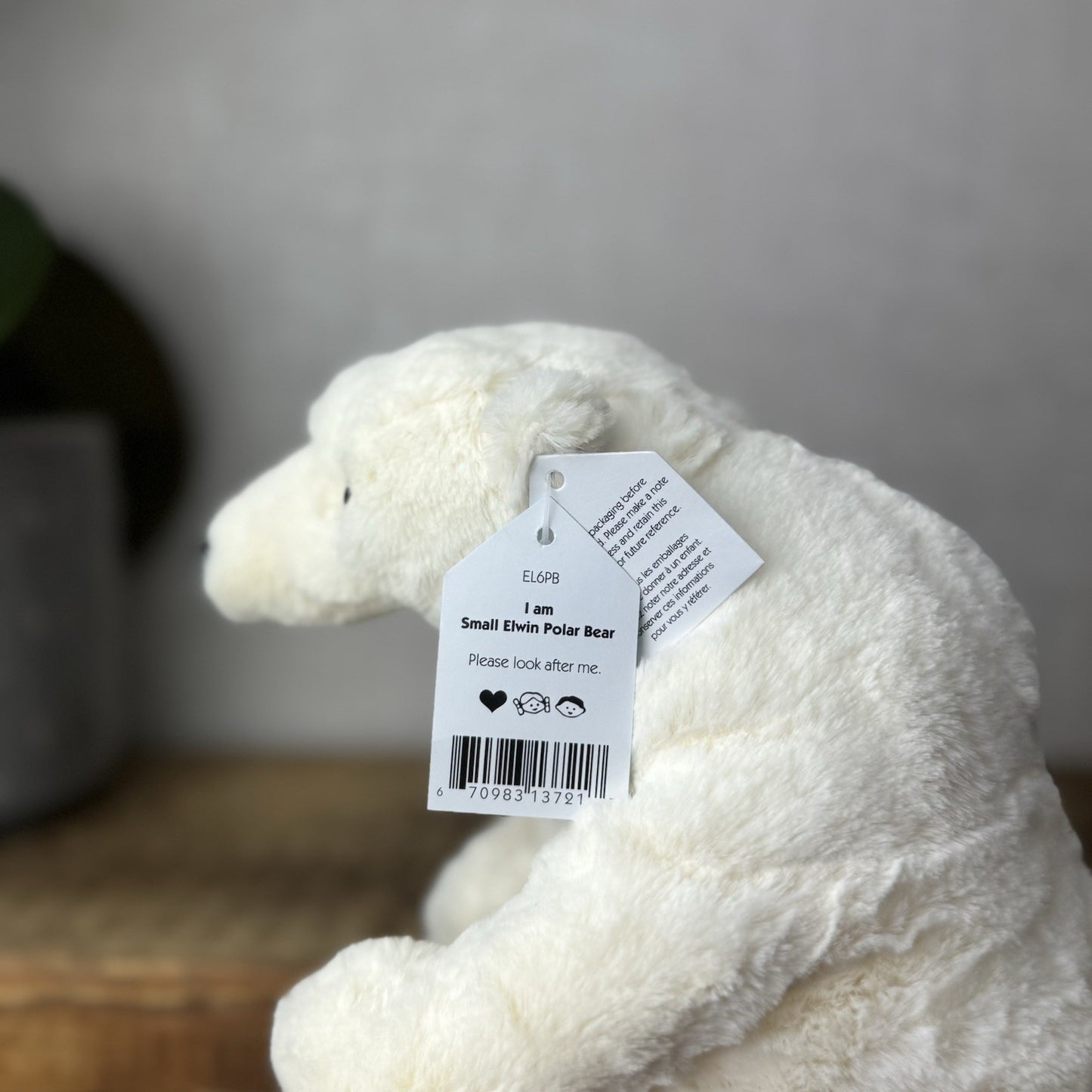 Jellycat Small Elwin Polar Bear - White Sitting Bear Plush Blue Eyes with tags