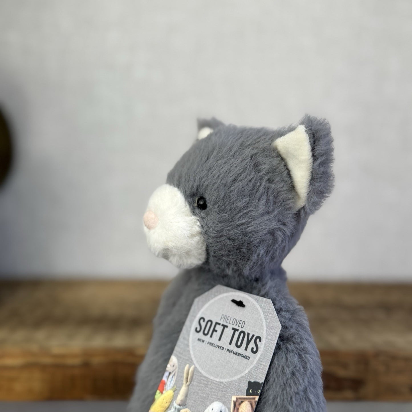 Jellycat Sweetie Kitten - Small Fluffy Light Grey Beanie Kitten White Face (#2)