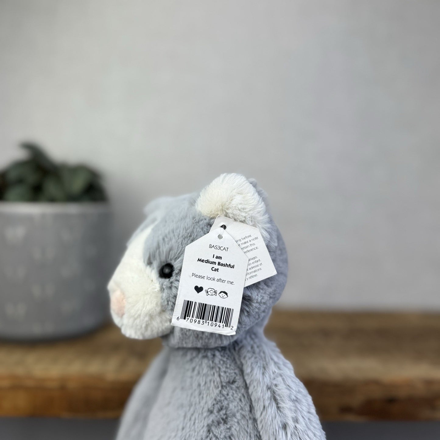 Jellycat Medium Bashful Cat - Grey/White Medium Kitten Plush - With Tags