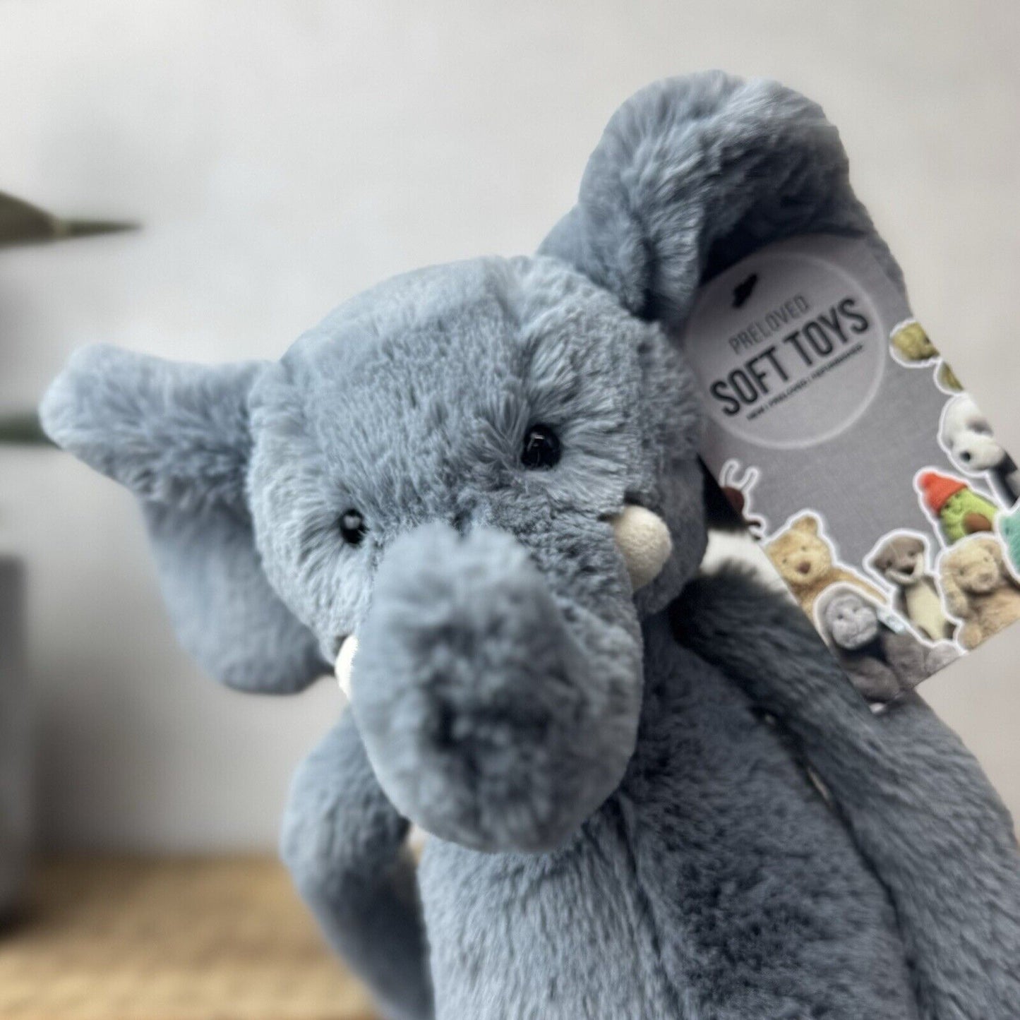 Jellycat Medium Bashful Dusky Blue/grey Elephant - Dark Grey With Tusks 12”