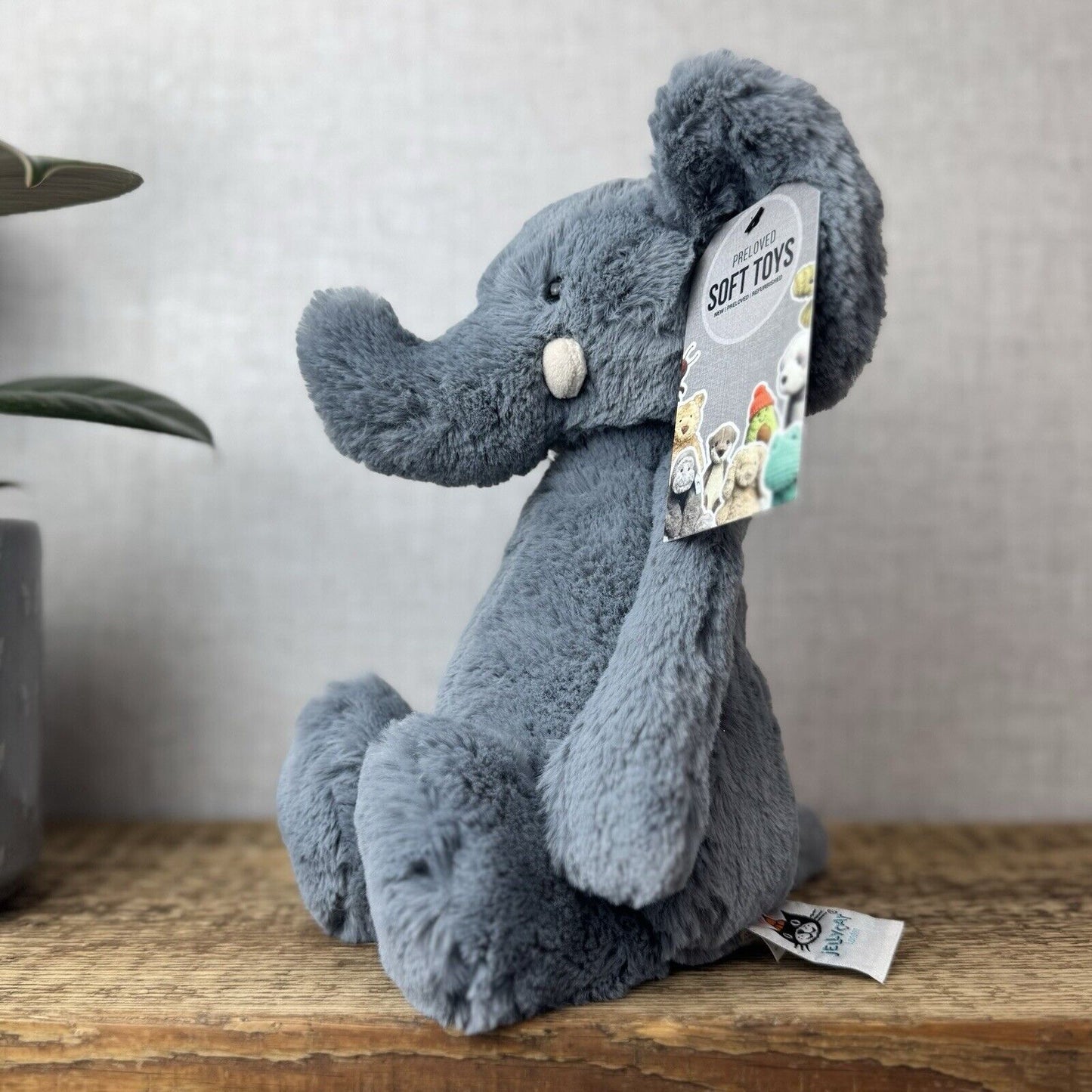 Jellycat Medium Bashful Dusky Blue/grey Elephant - Dark Grey With Tusks 12”
