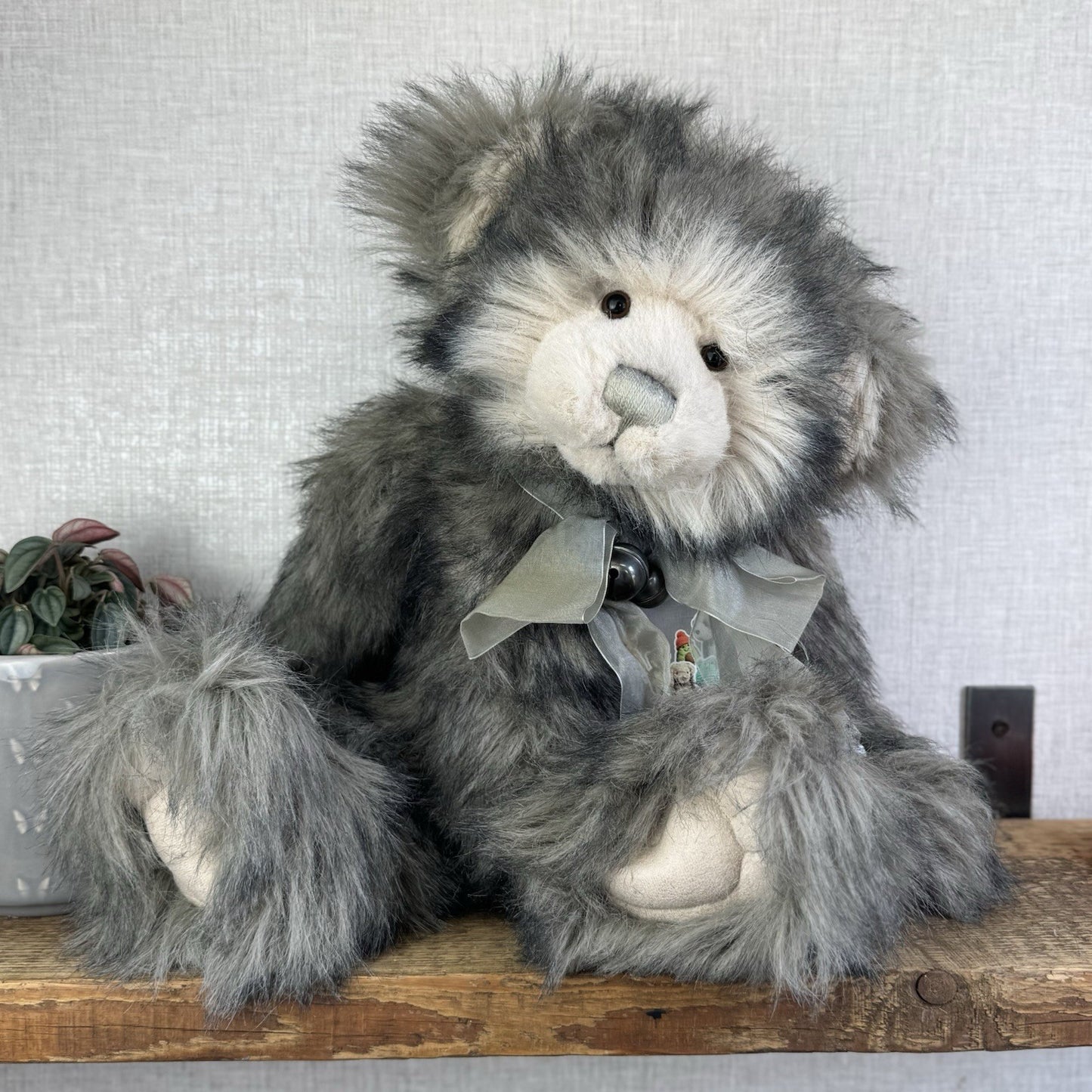 Charlie Bear Dorothy - Large Grey Heavy Charlie Bear Big Fluffy Bells Bow 21”