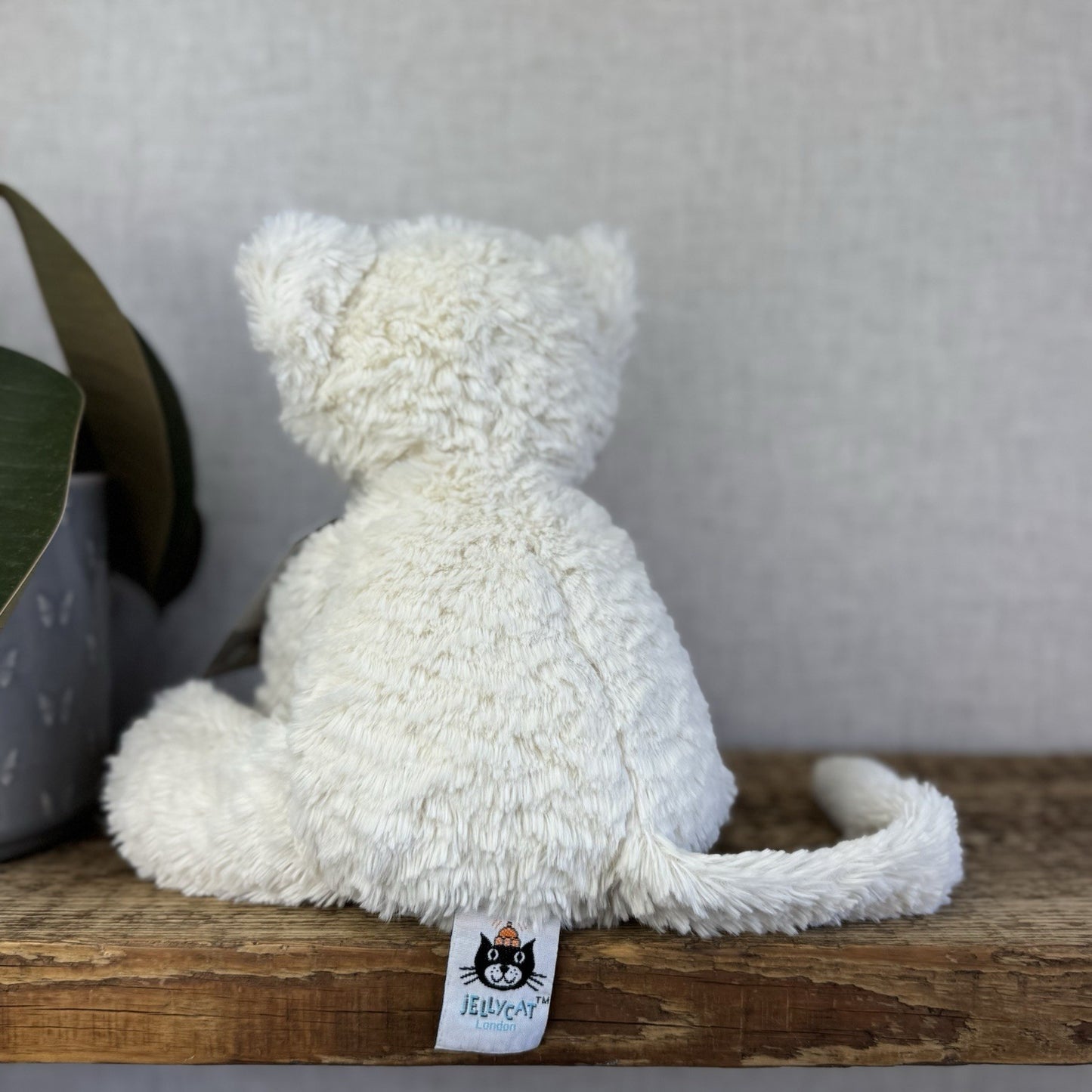 Jellycat Medium Fuddlewuddle Kitty - White Textured Sitting Cat Beanie Plush 8”