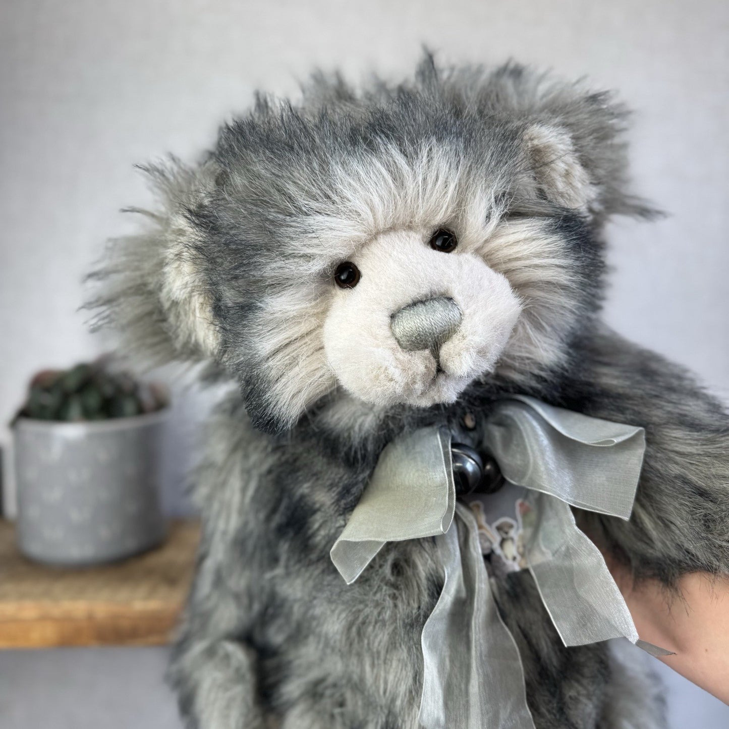 Charlie Bear Dorothy - Large Grey Heavy Charlie Bear Big Fluffy Bells Bow 21”
