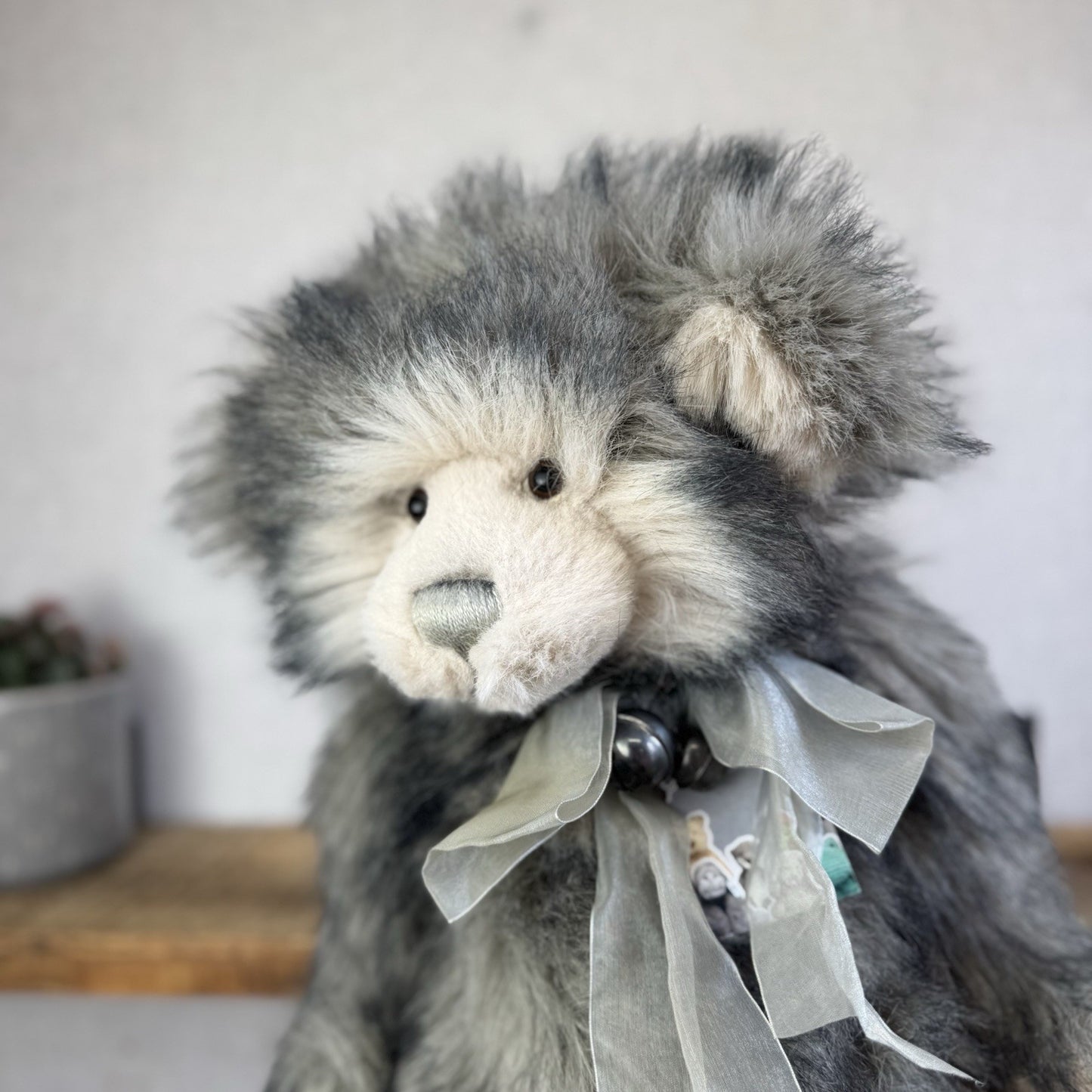 Charlie Bear Dorothy - Large Grey Heavy Charlie Bear Big Fluffy Bells Bow 21”