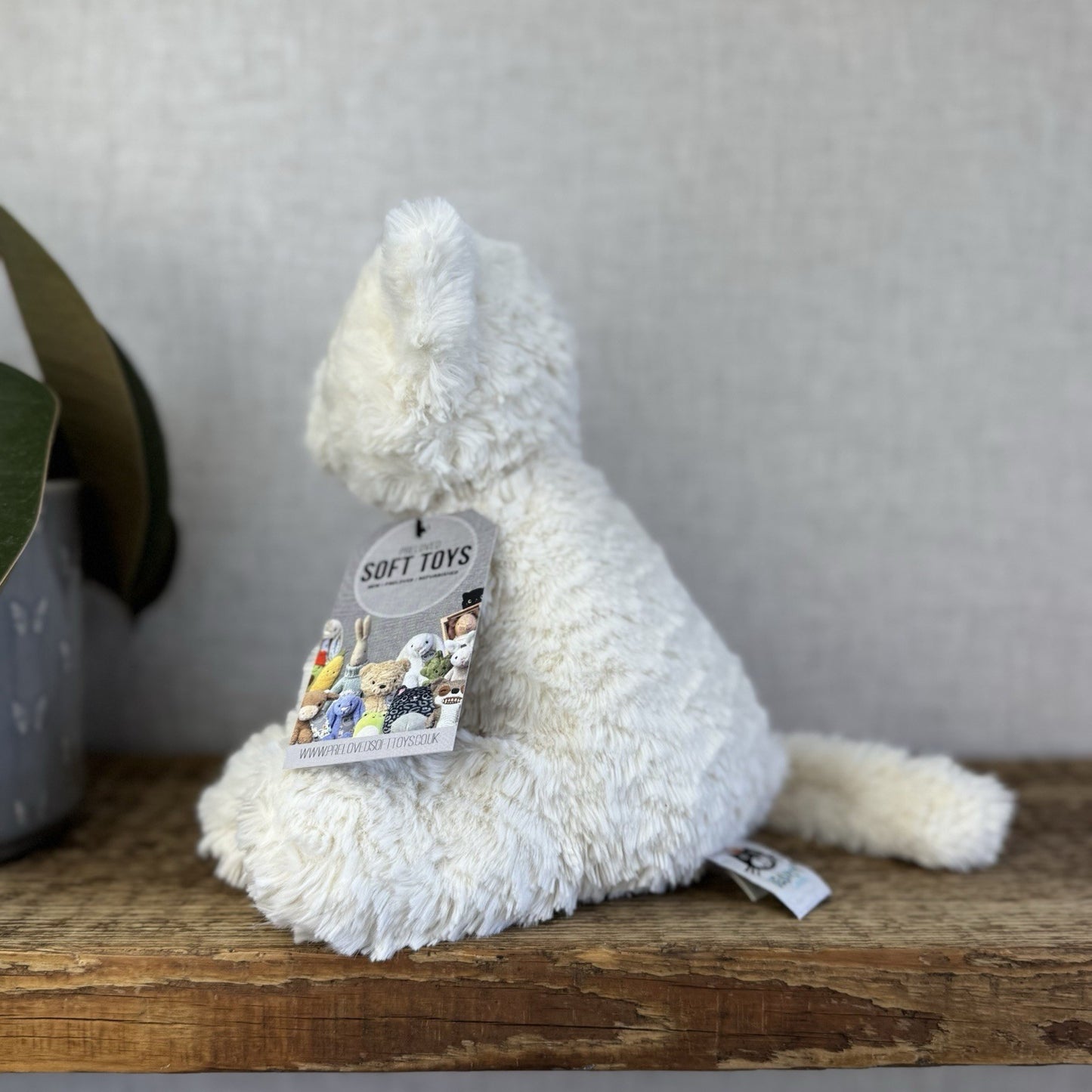 Jellycat Medium Fuddlewuddle Kitty - White Textured Sitting Cat Beanie Plush 8”