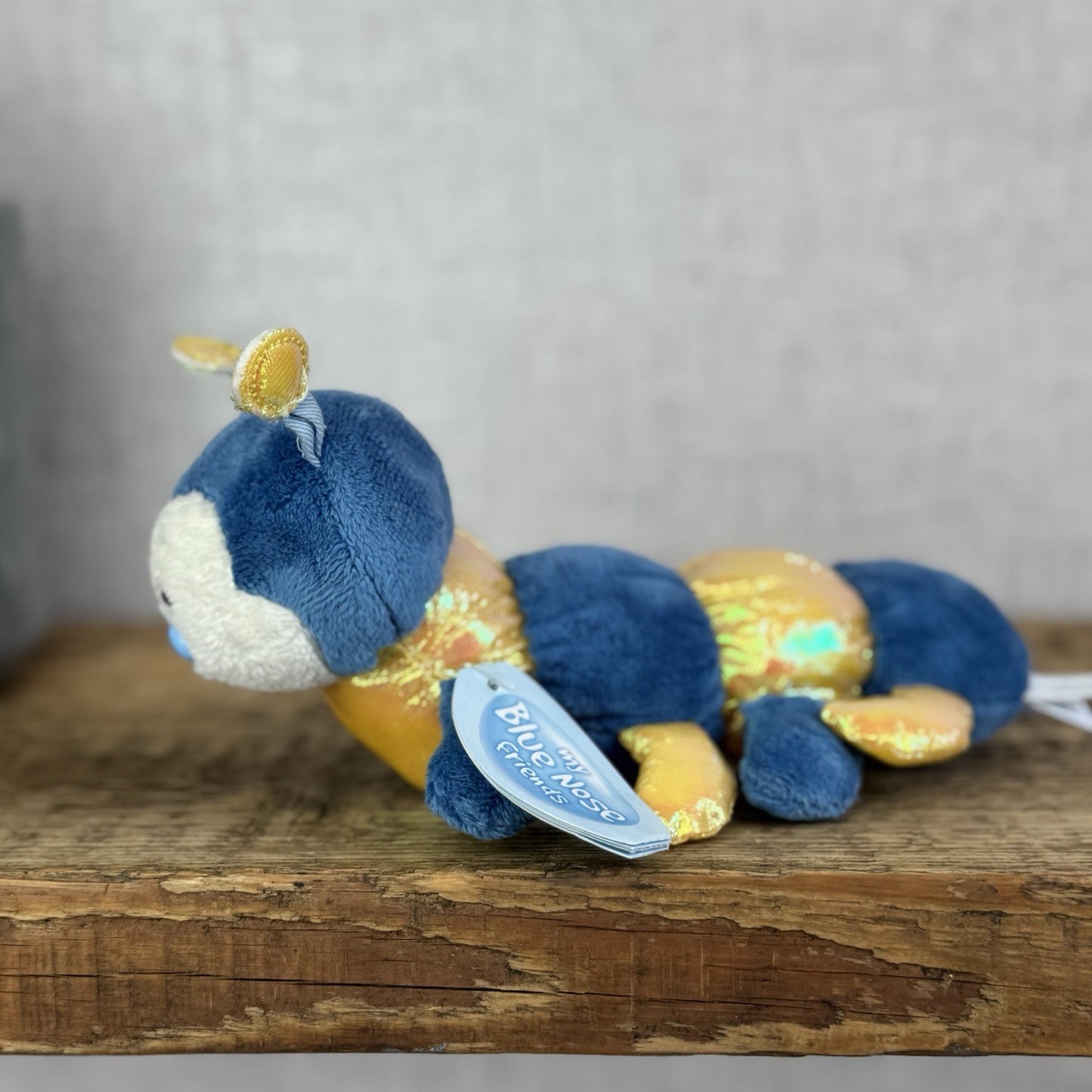 Blue Nose Friends Ramble #100 - Mini Blue/Yellow Striped Centipede Soft Toy 5"