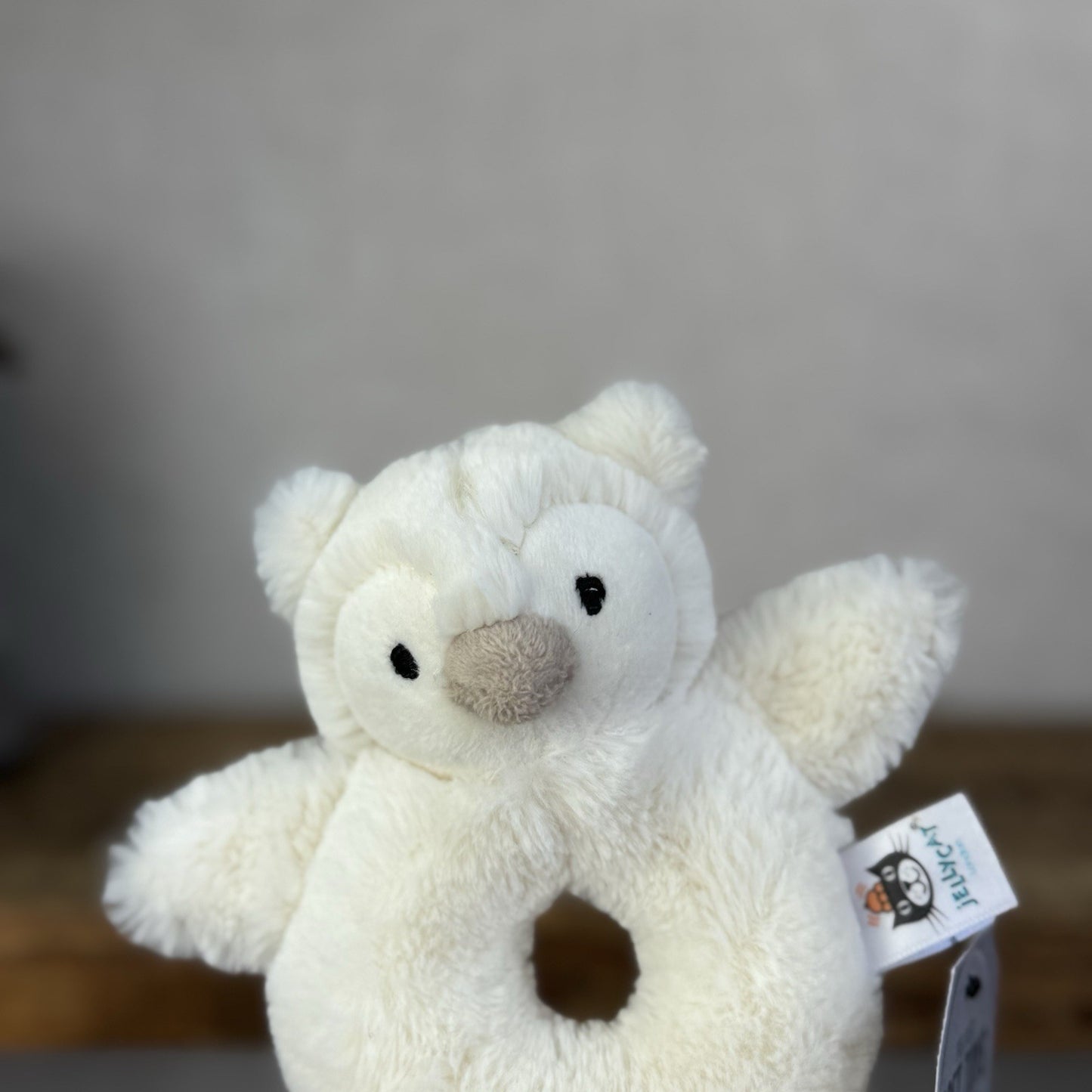 Jellycat Snowy Owl Rattle Ring - White Owl Rattle Grabber Plush Retired