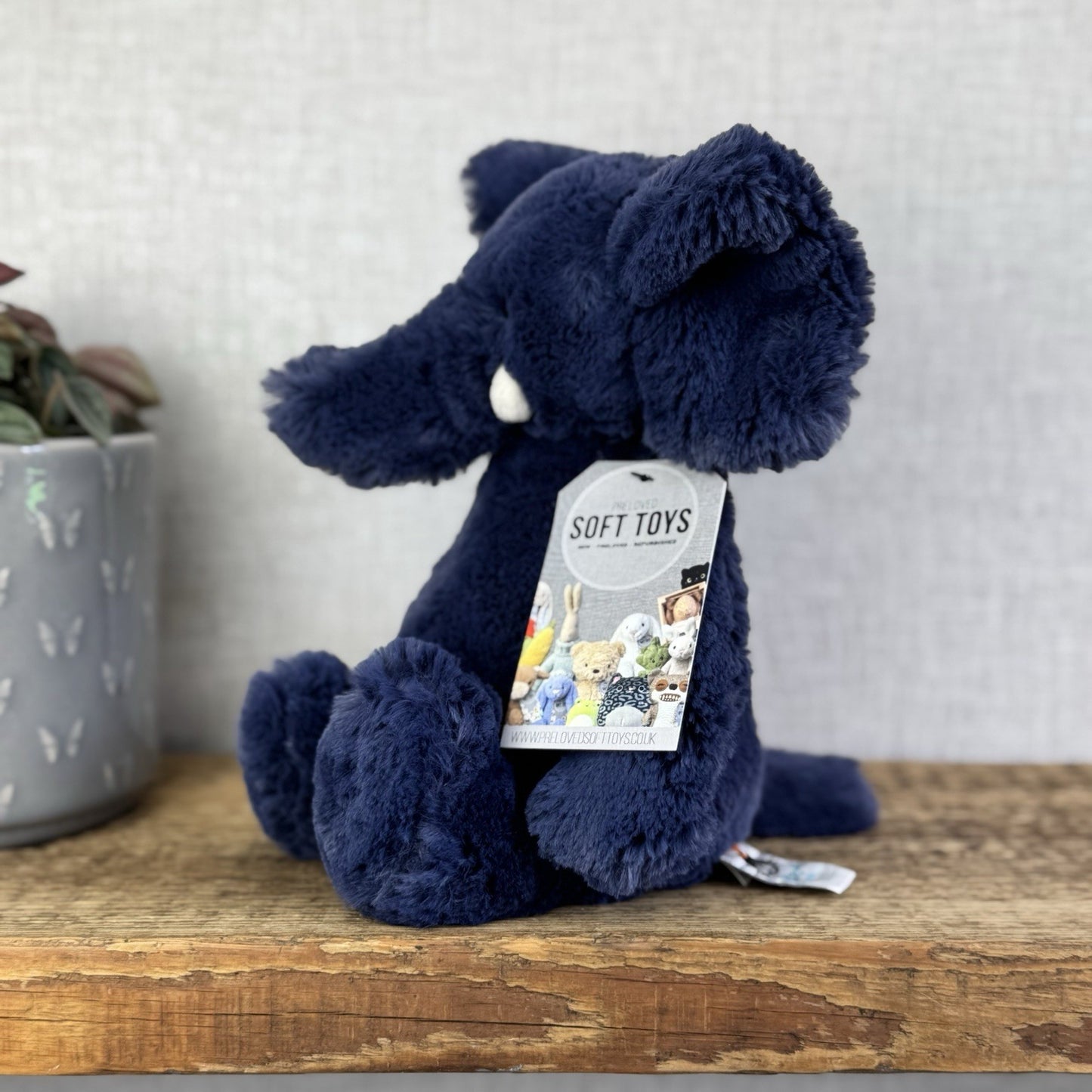 Jellycat Medium Bashful Navy Blue Elephant - Medium Blue With Tusks 12”