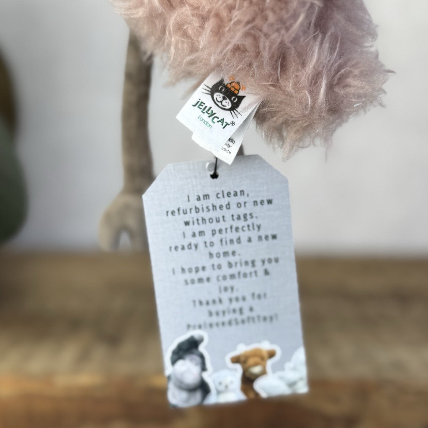 Jellycat Bonbon Ostrich Plush Toy - Small Fluffy Pink Ostrich Beanie Retired 10”