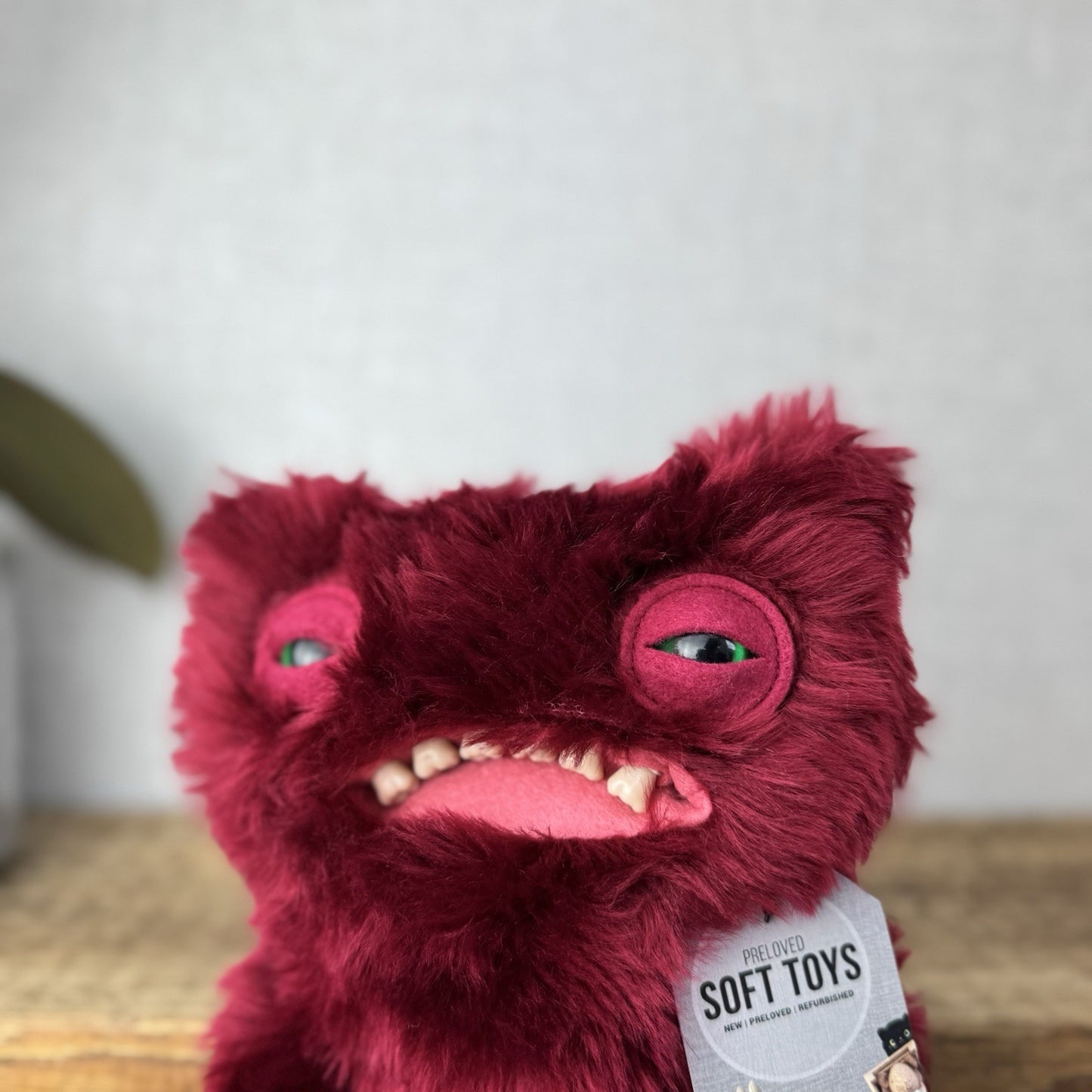 Fuggler Wide Eyed Weirdo - Red Fluffy Funny Ugly Monster Plush Toy Burgundy
