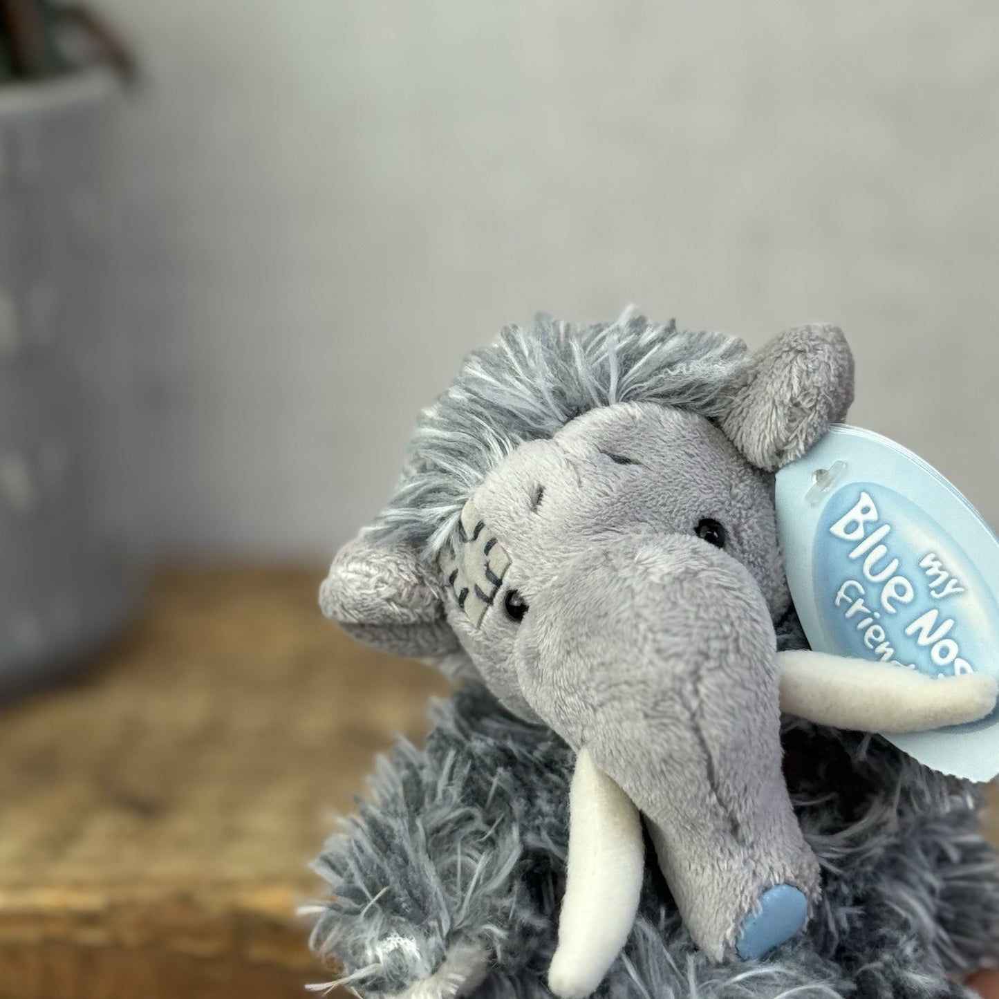 Blue Nose Friends Needles #83 - Min Mammoth Grey Fluffy Beanie Collectible 5"