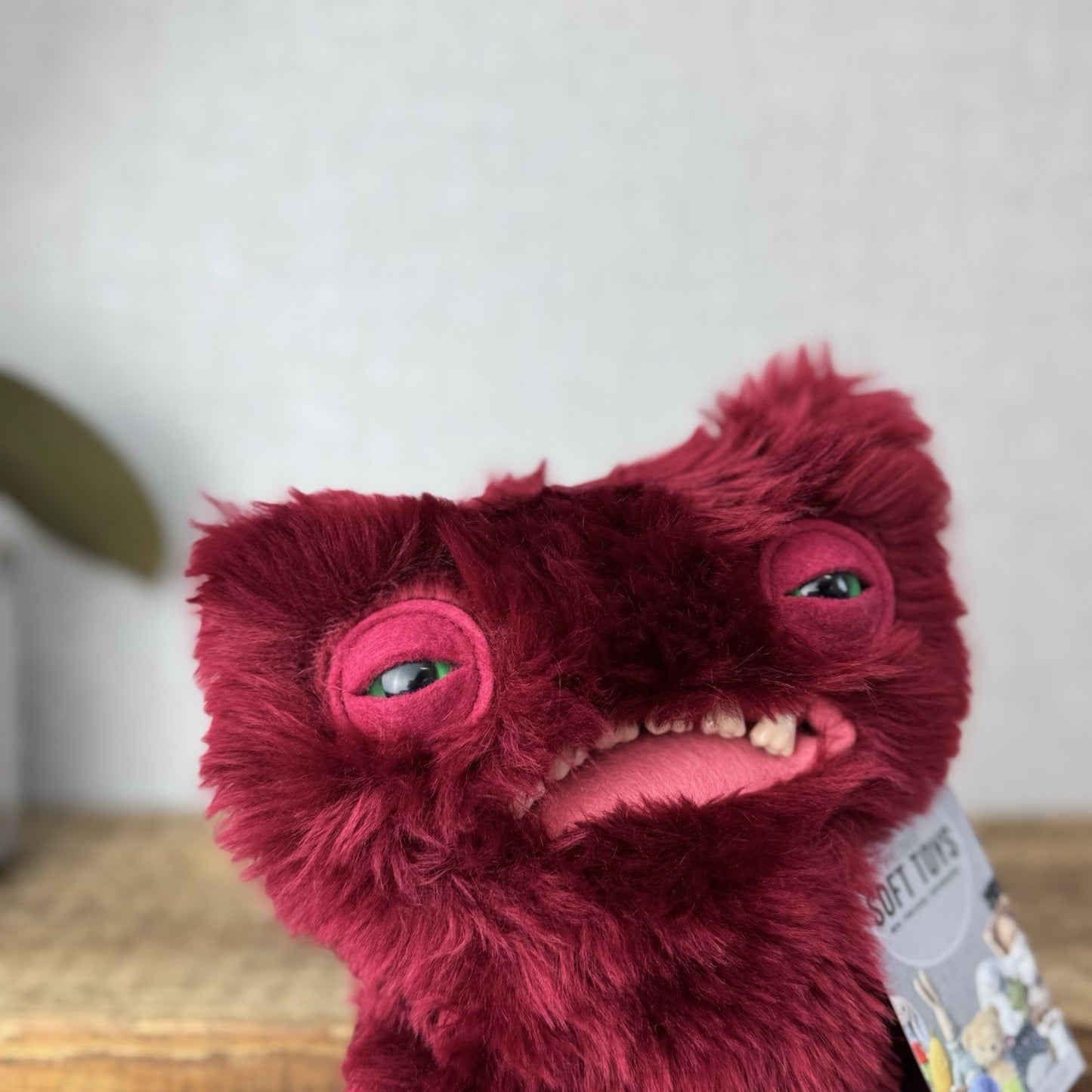 Fuggler Wide Eyed Weirdo - Red Fluffy Funny Ugly Monster Plush Toy Burgundy