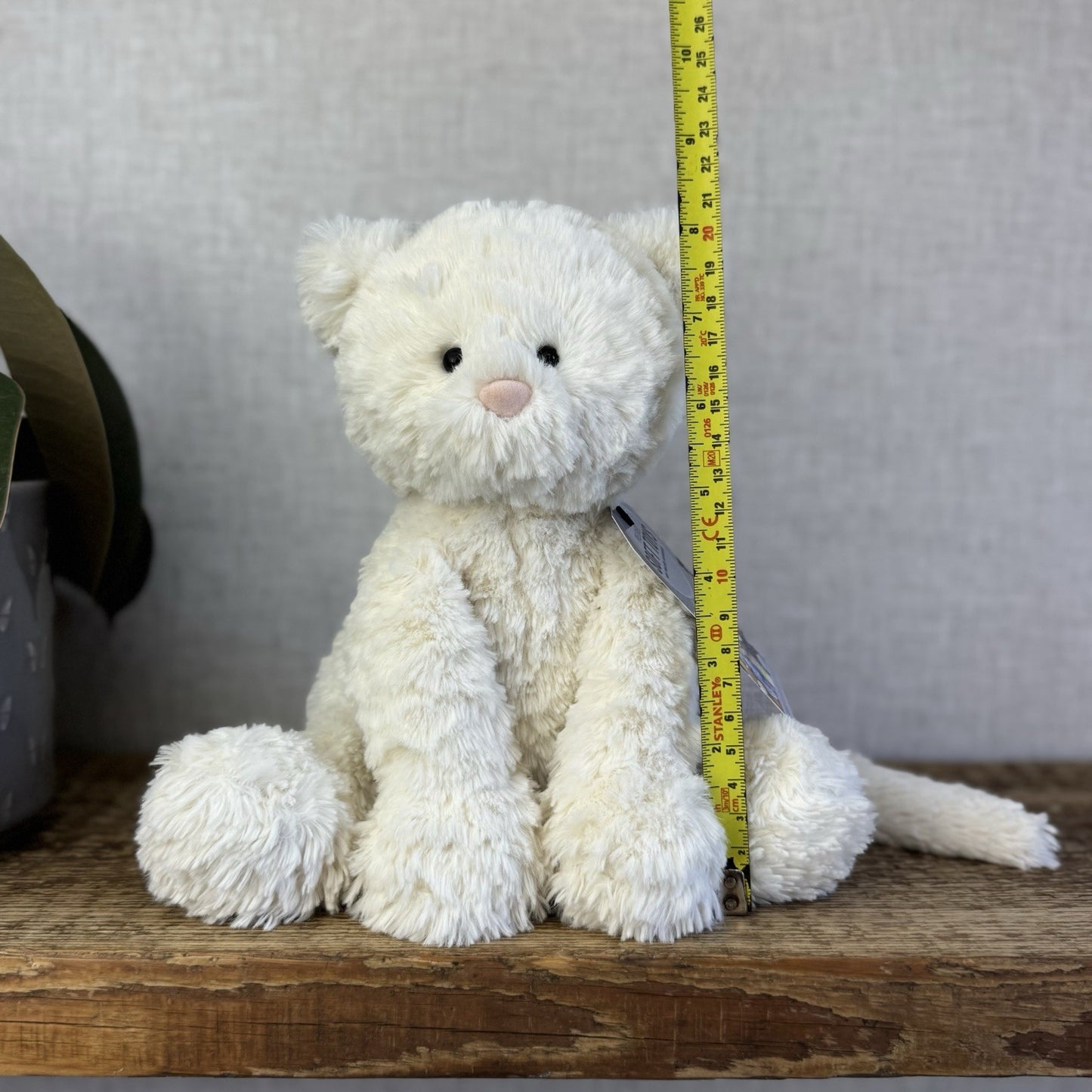 Jellycat Medium Fuddlewuddle Kitty - White Textured Sitting Cat Beanie Plush 8”