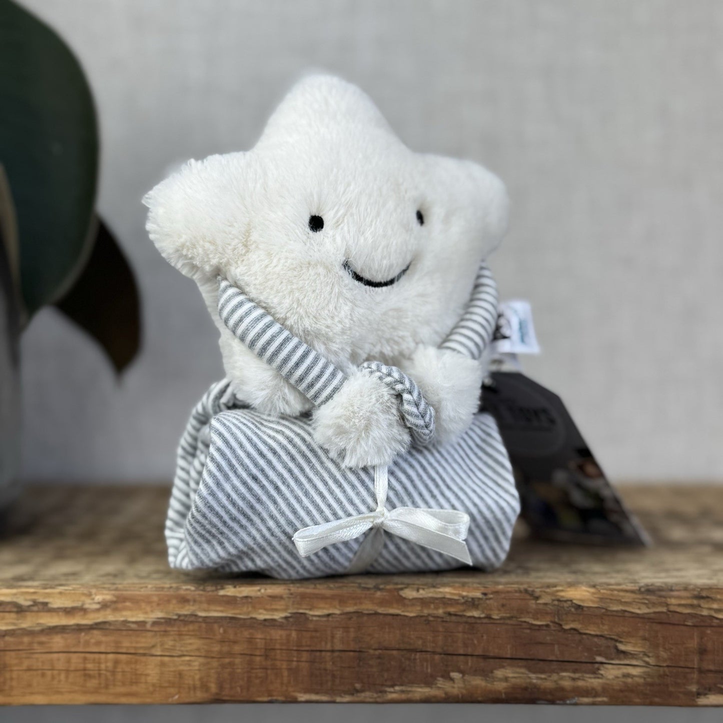 Jellycat Little Star Soother - White Star And Grey Striped Neutral Comforter