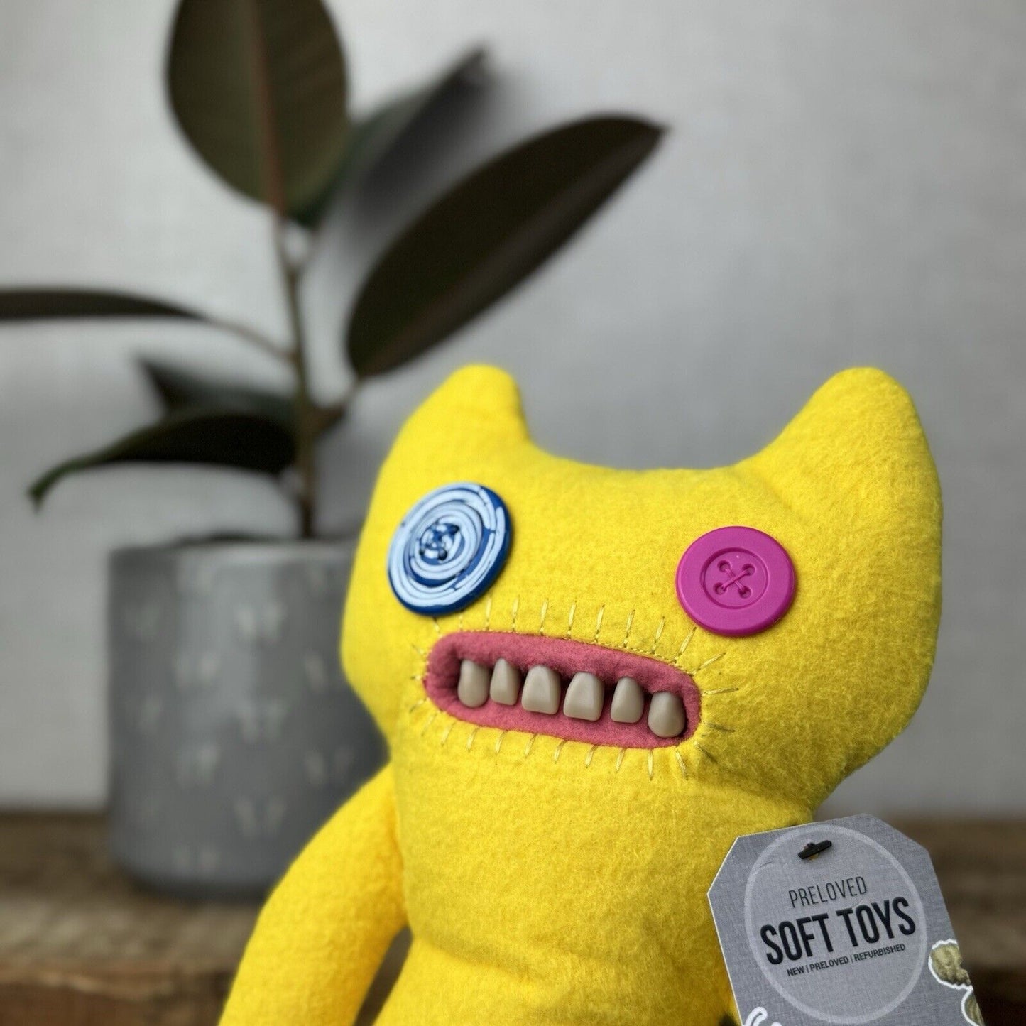 Fuggler Indecisive Monster - Yellow Fuggler Monster Plush Button Eyes Toy