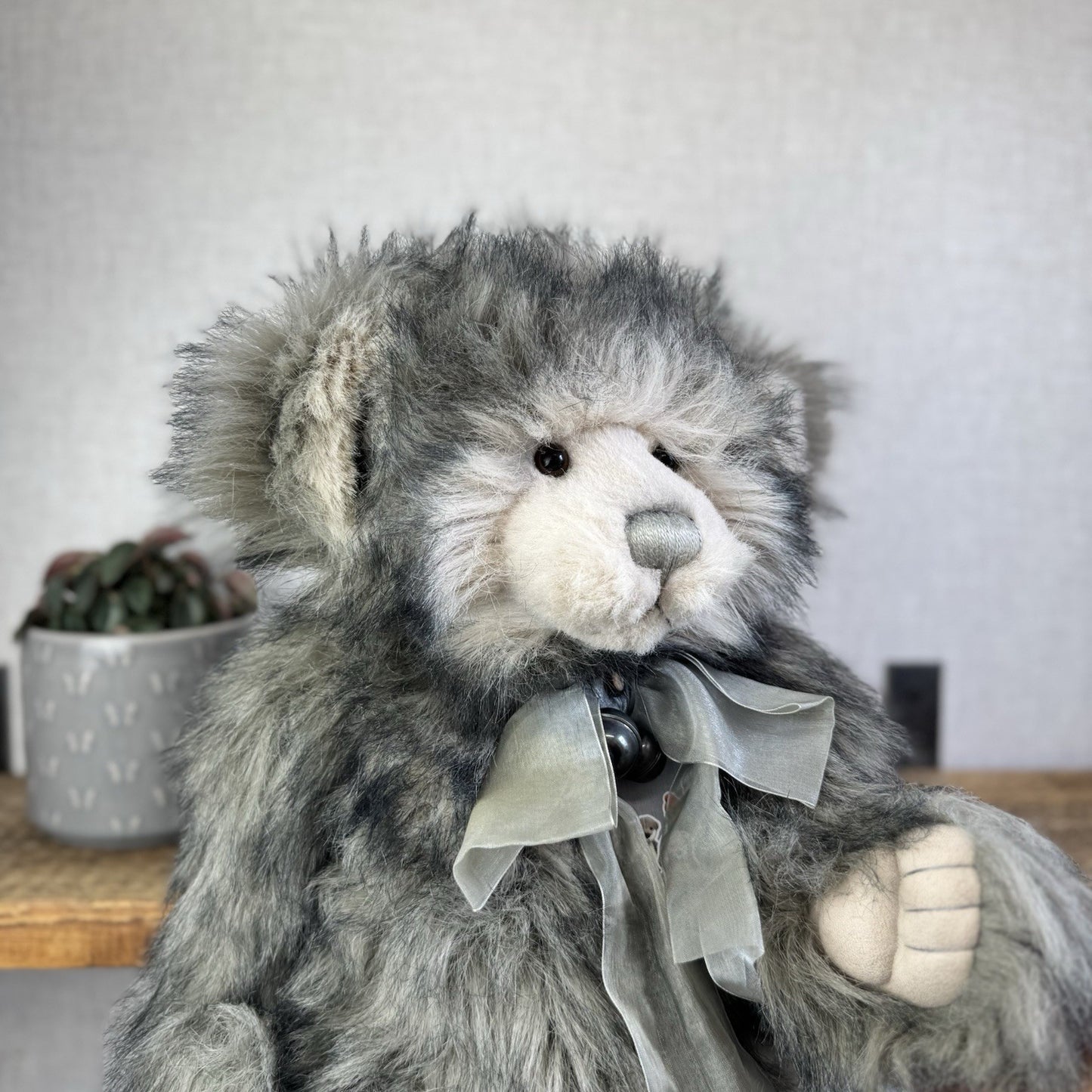 Charlie Bear Dorothy - Large Grey Heavy Charlie Bear Big Fluffy Bells Bow 21”