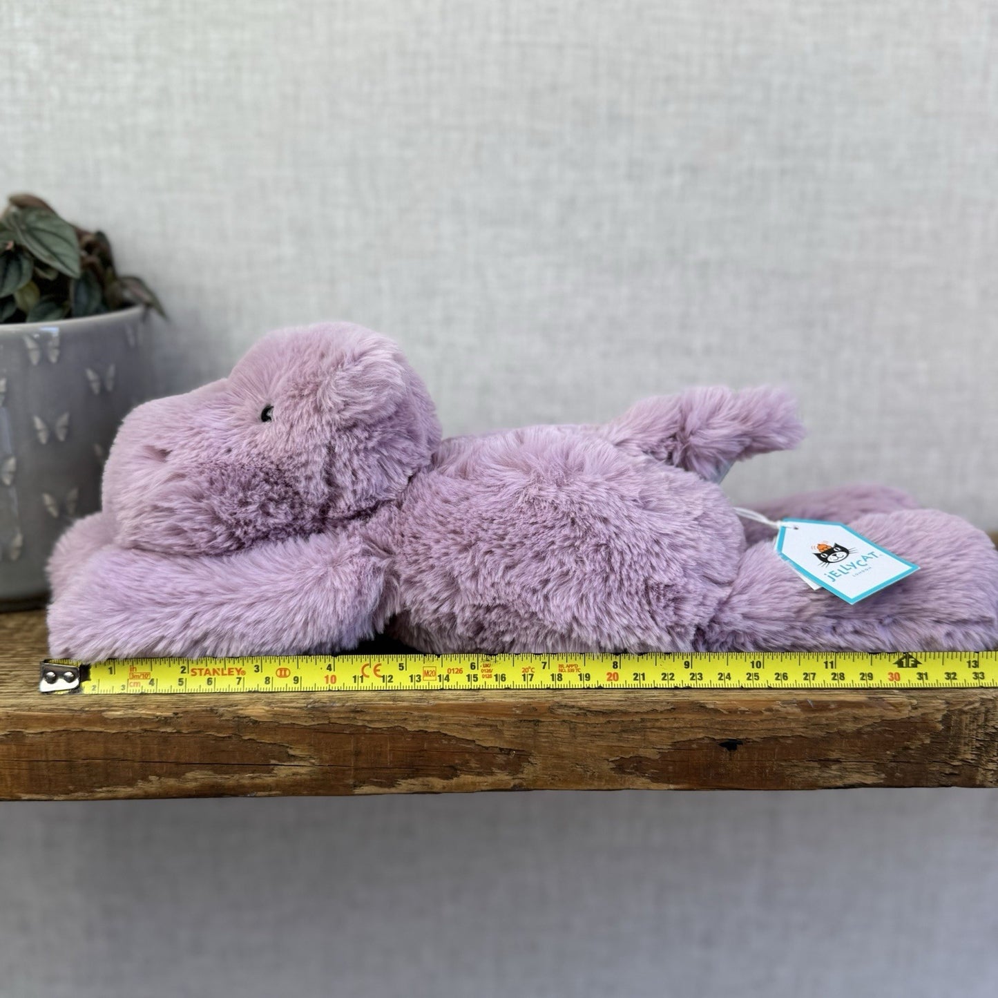 Jellycat Medium Smudge Hippo - Lilac Laying Hippo Beanie Plush Retired New 14”