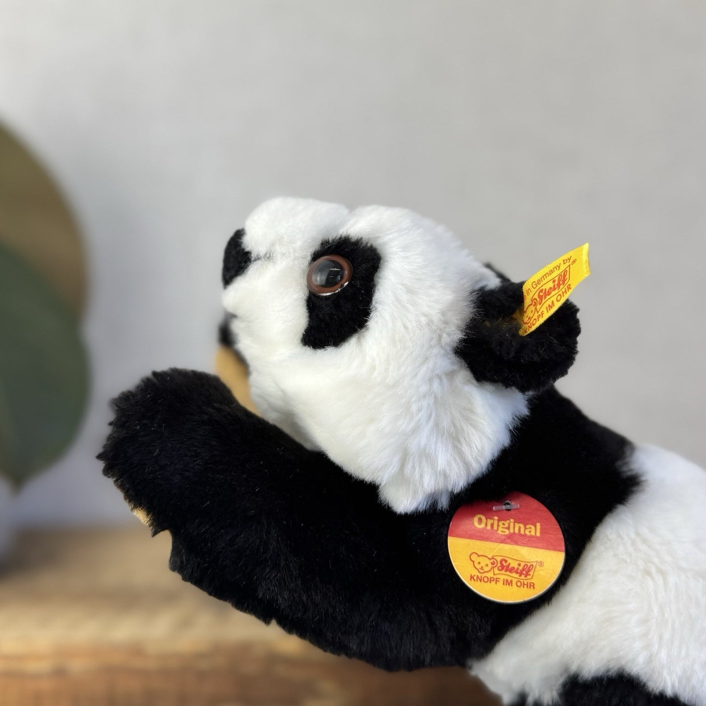 Steiff Small Lying Manschli Panda - New With Tags Vintage Small Laying Panda 9"