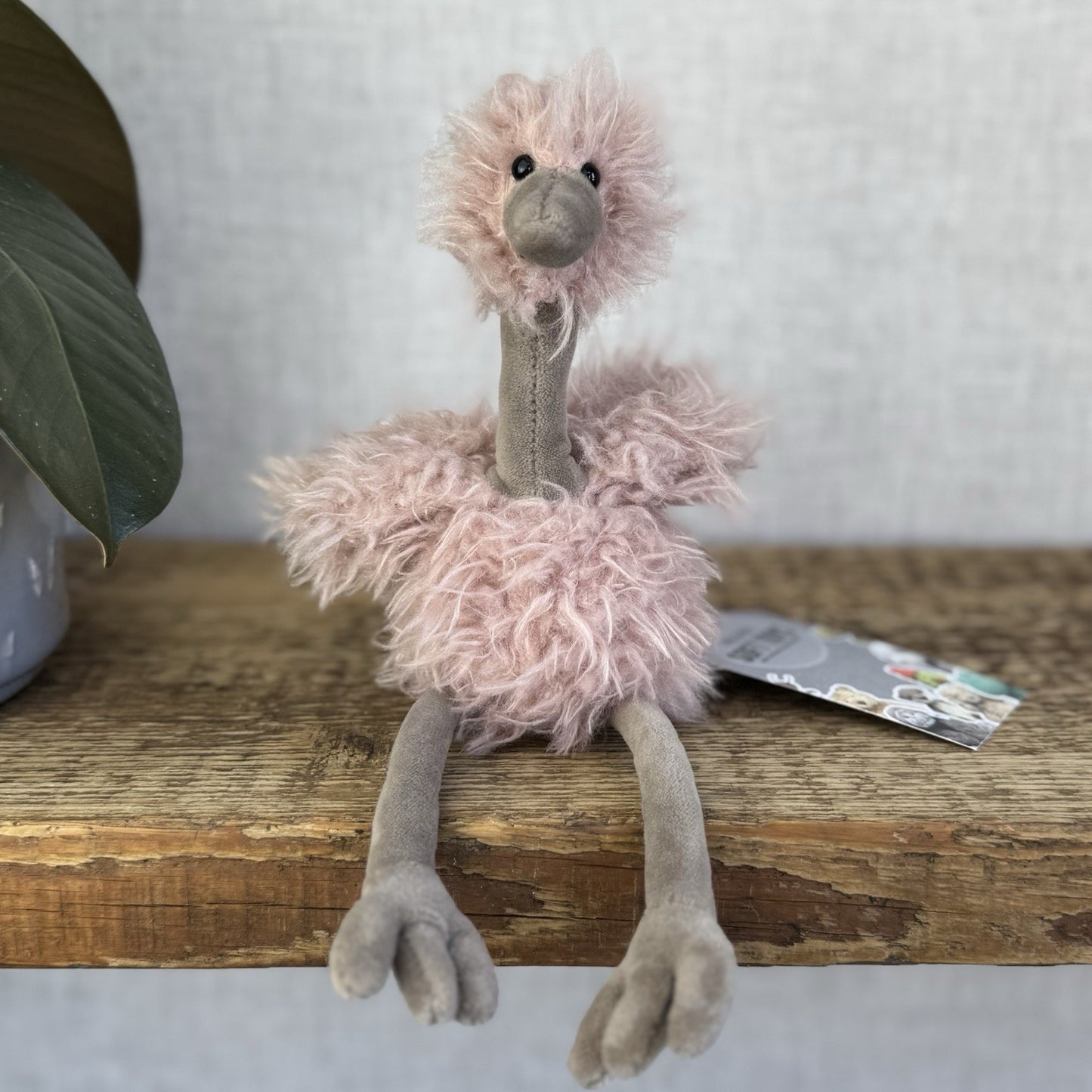 Jellycat Bonbon Ostrich Plush Toy - Small Fluffy Pink Ostrich Beanie Retired 10”