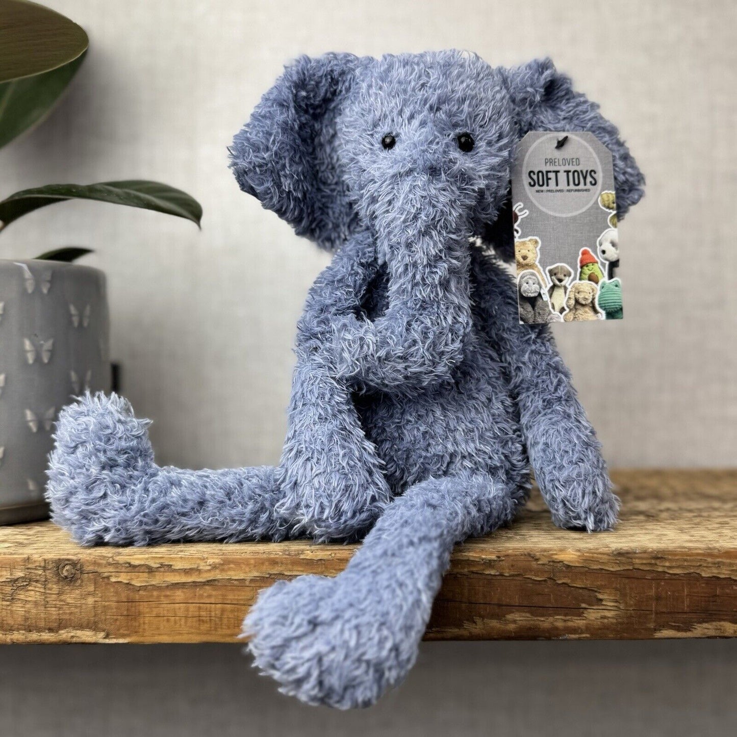 Jellycat Wild Thing Elephant - Light Blue Curly Long Legs Elephant Beanie Plush