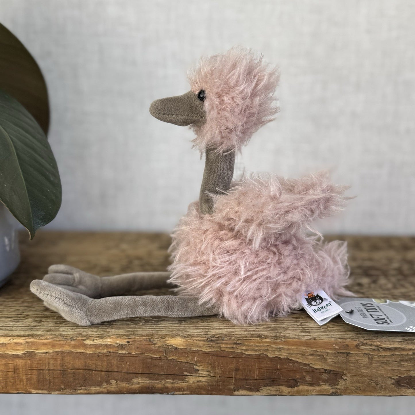 Jellycat Bonbon Ostrich Plush Toy - Small Fluffy Pink Ostrich Beanie Retired 10”