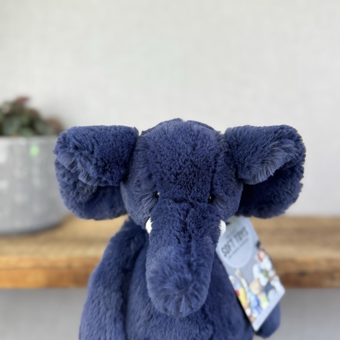 Jellycat Medium Bashful Navy Blue Elephant - Medium Blue With Tusks 12”