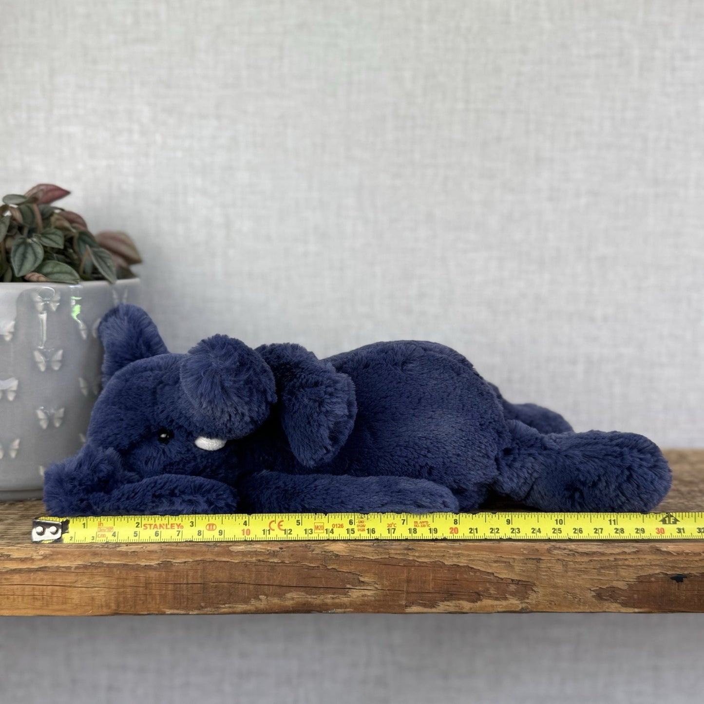 Jellycat Medium Bashful Navy Blue Elephant - Medium Blue With Tusks 12”