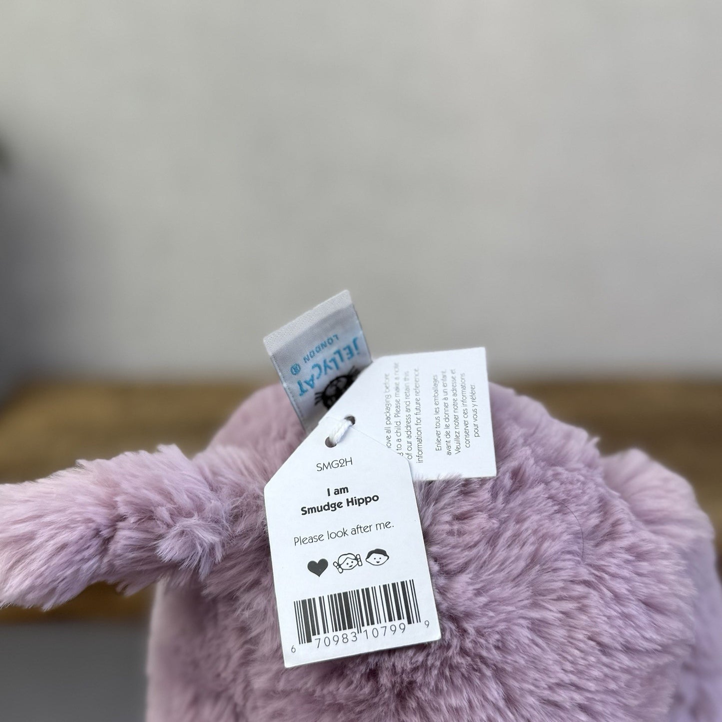 Jellycat Medium Smudge Hippo - Lilac Laying Hippo Beanie Plush Retired New 14”