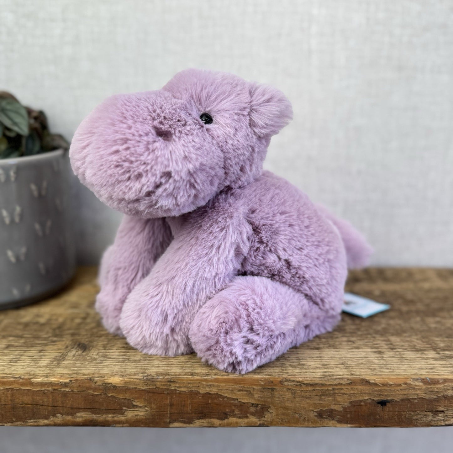Jellycat Medium Smudge Hippo - Lilac Laying Hippo Beanie Plush Retired New 14”
