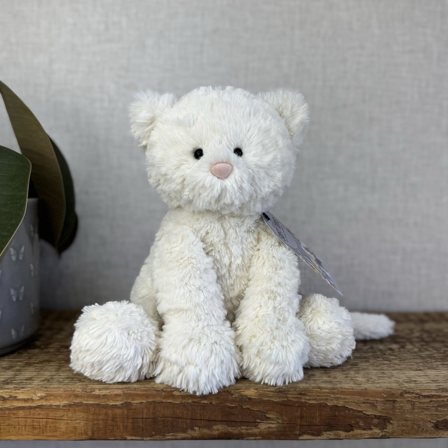 Jellycat Medium Fuddlewuddle Kitty - White Textured Sitting Cat Beanie Plush 8”