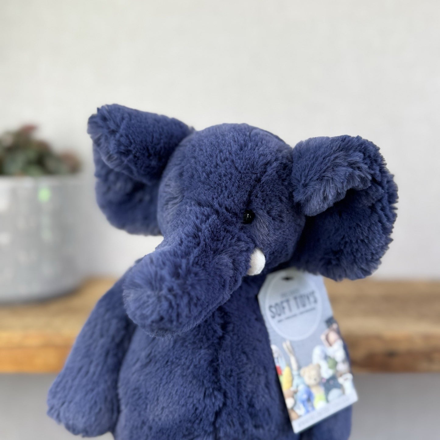 Jellycat Medium Bashful Navy Blue Elephant - Medium Blue With Tusks 12”