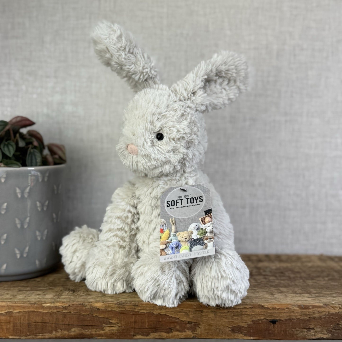 Jellycat Medium Fuddlewuddle Grey Bunny Rabbit - Texture Sitting Bunny 9” Rare